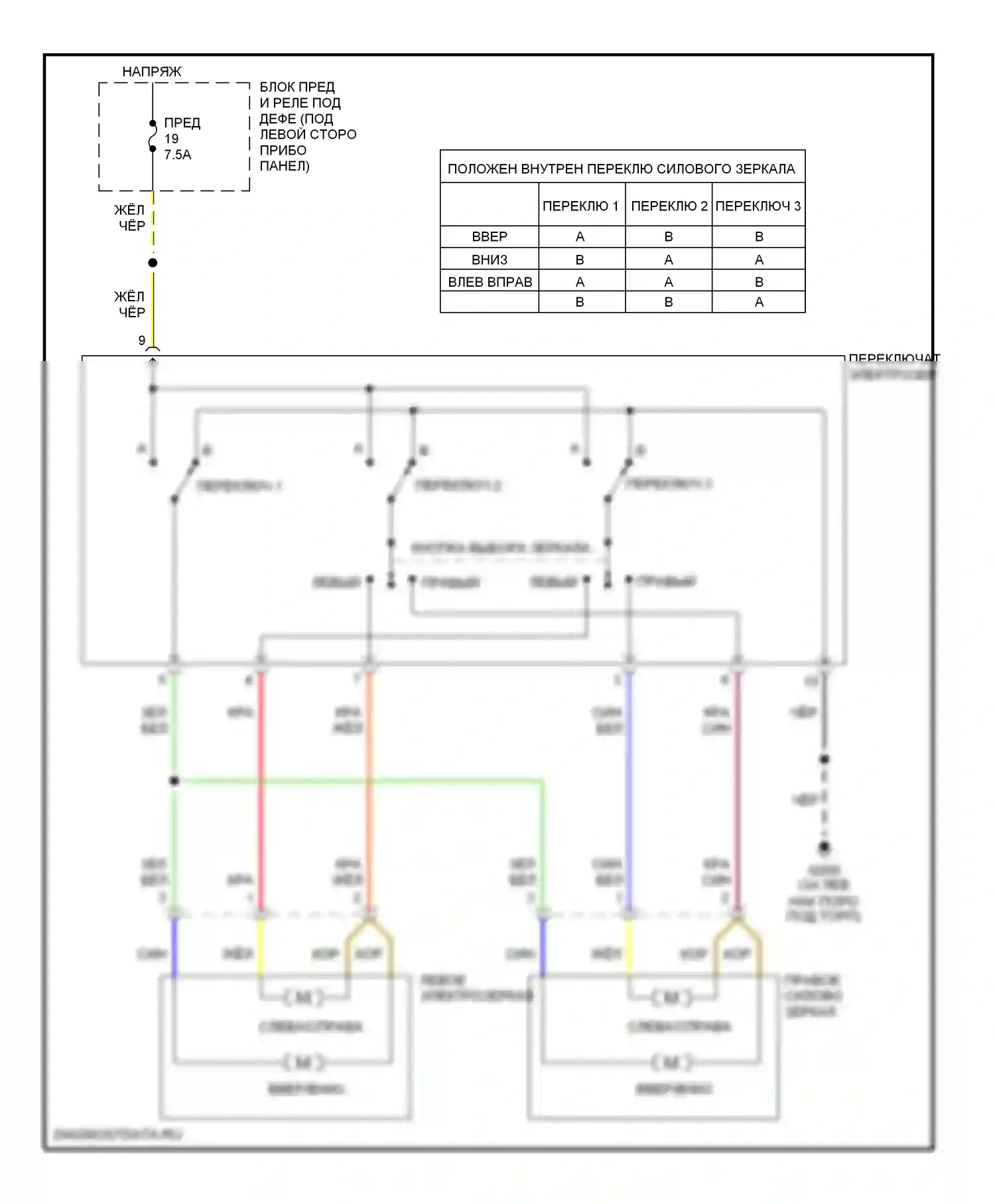 S2000 Honda AP1 (1999-2003): Электросхема силового зеркала 