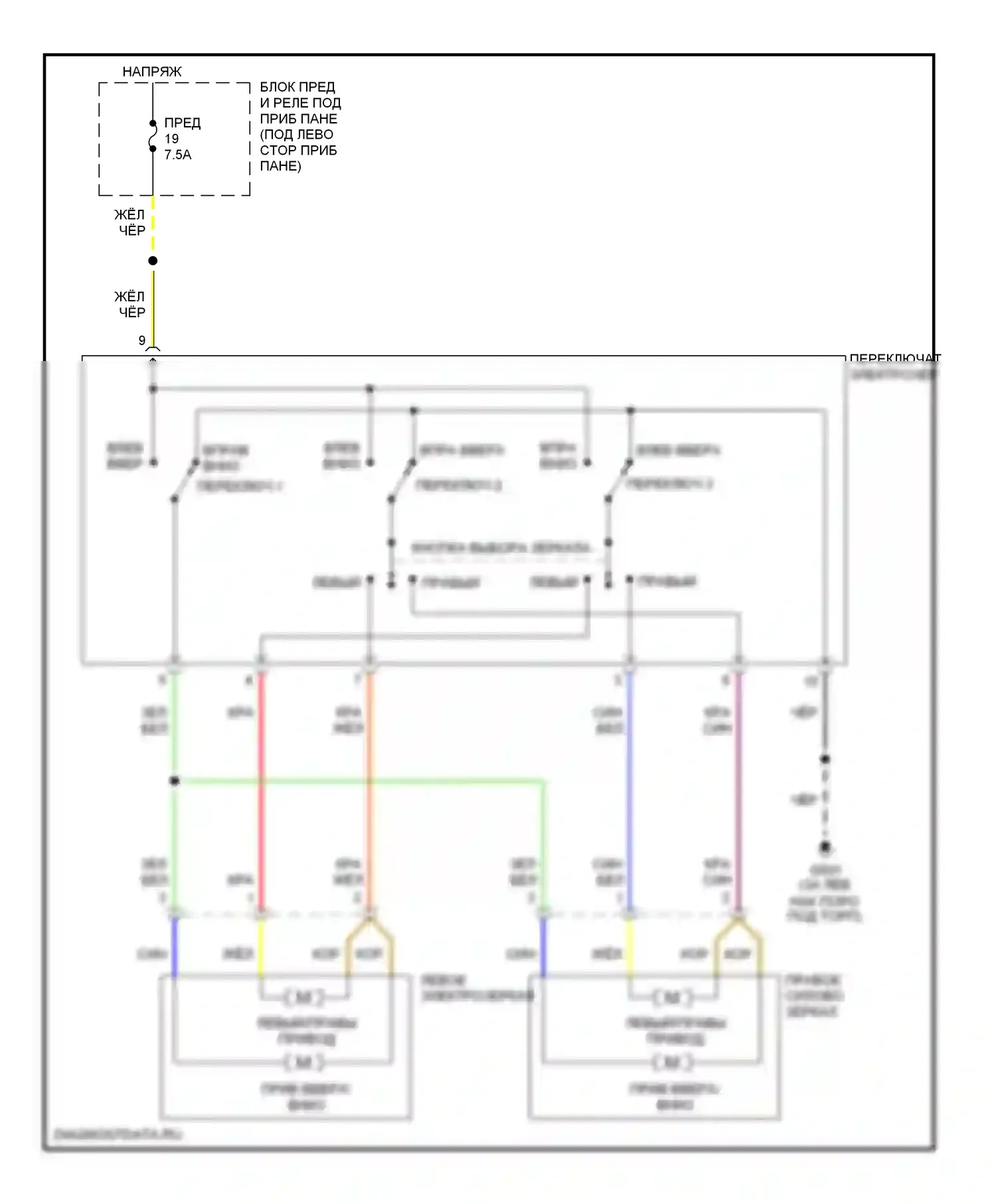 S2000 Honda AP2 рестайлинг (2003-2009): Электросхема управления зеркалами заднего вида 