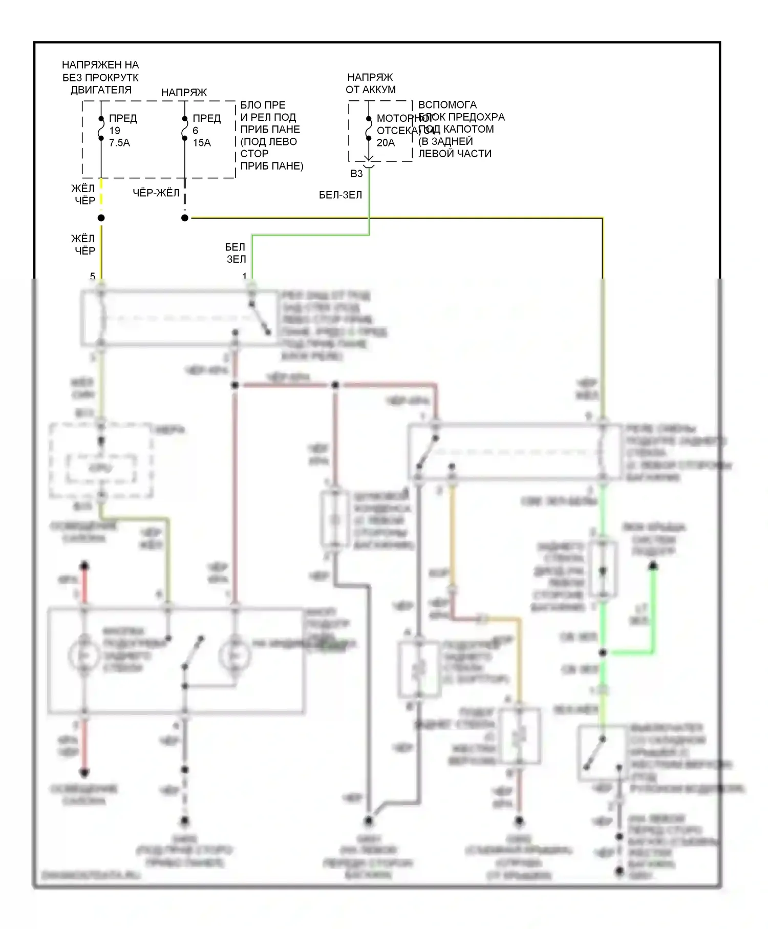 S2000 Honda I (2004-2009): Электросхема подогрева стекол 