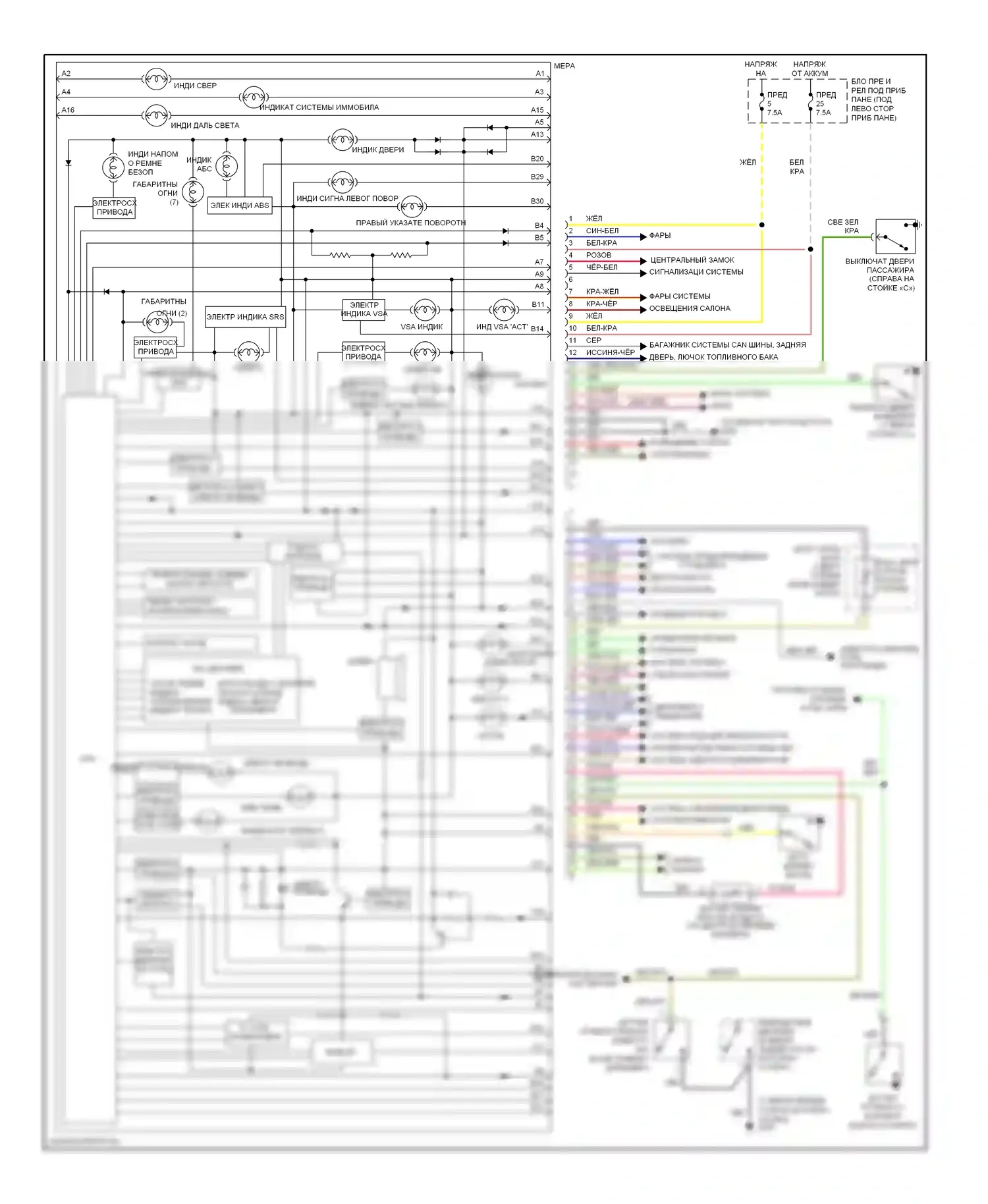 S2000 Honda I (2004-2009): Электросхема приборной панели 