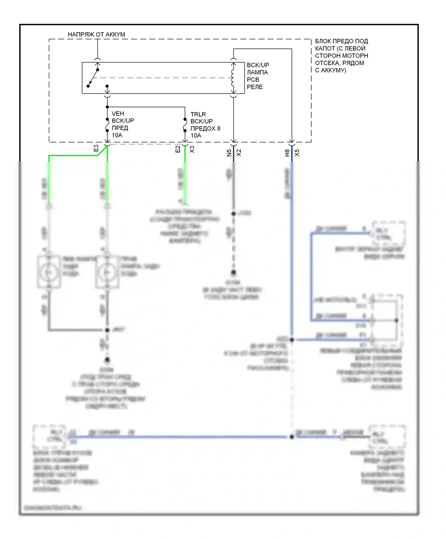 H2 Hummer I рестайлинг (2007-2009): Электросхема фонарей заднего хода 