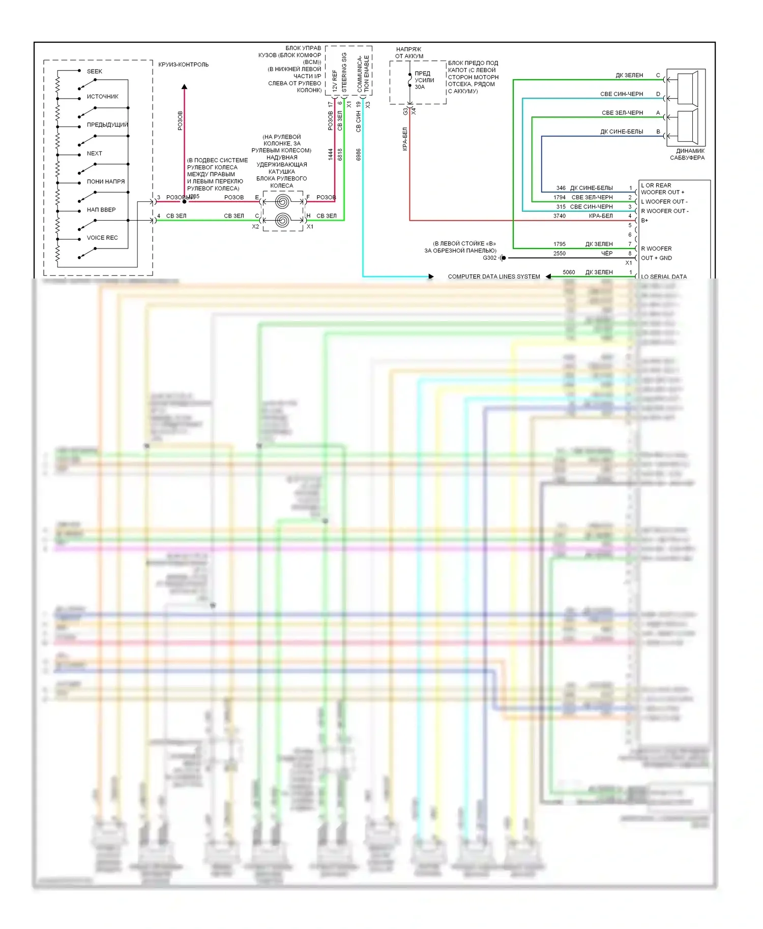 H2 Hummer I рестайлинг (2007-2009): Электросхема магнитолы, с усилителем объемного звучания (2 из 2) 