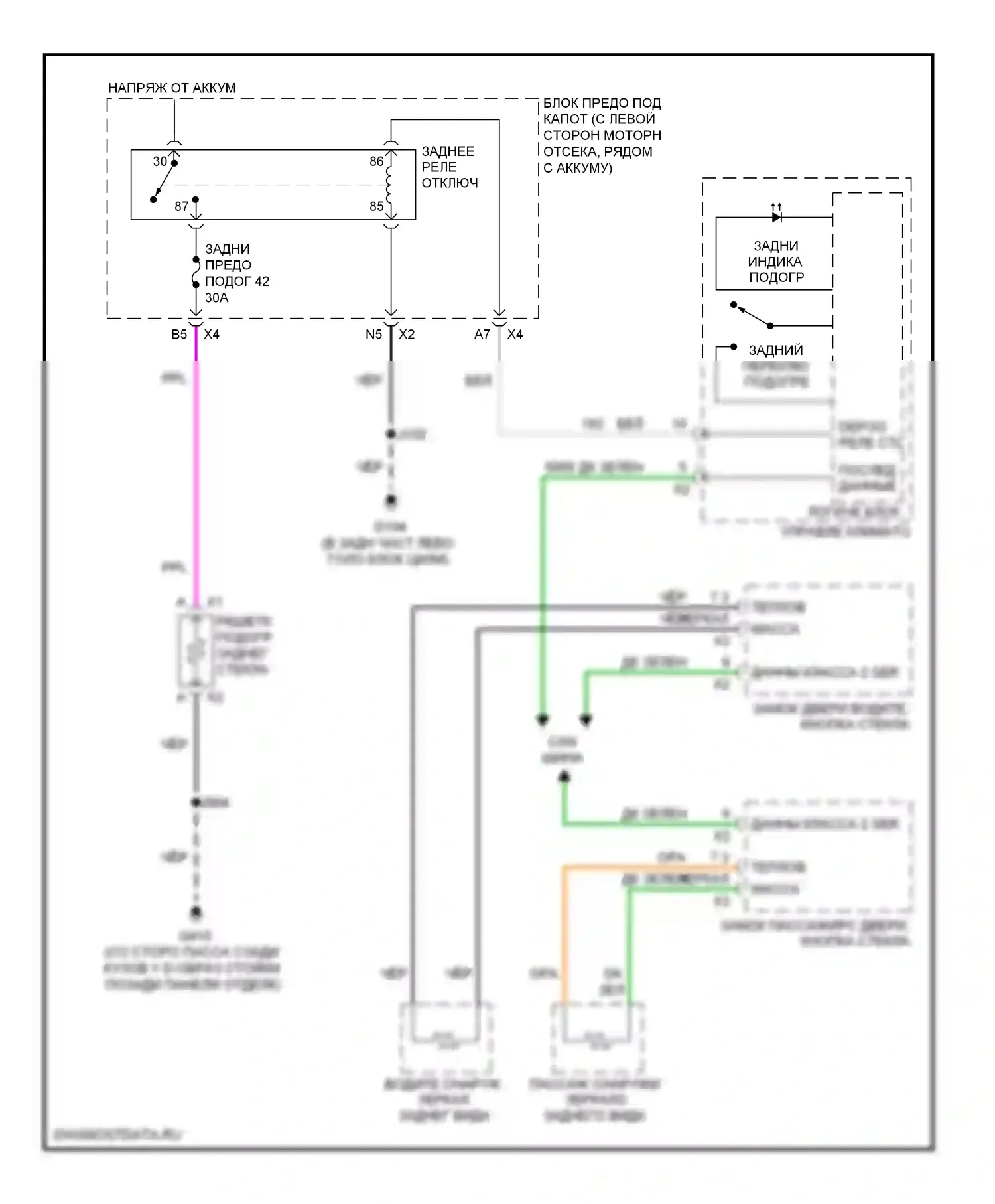 H2 Hummer I рестайлинг (2007-2009): Электросхема подогрева стекол, внедорожник 