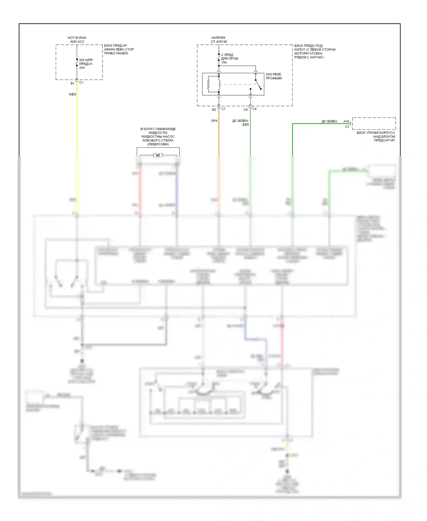 H2 Hummer I (2002-2007): Электросхема передних дворников и омывателей 