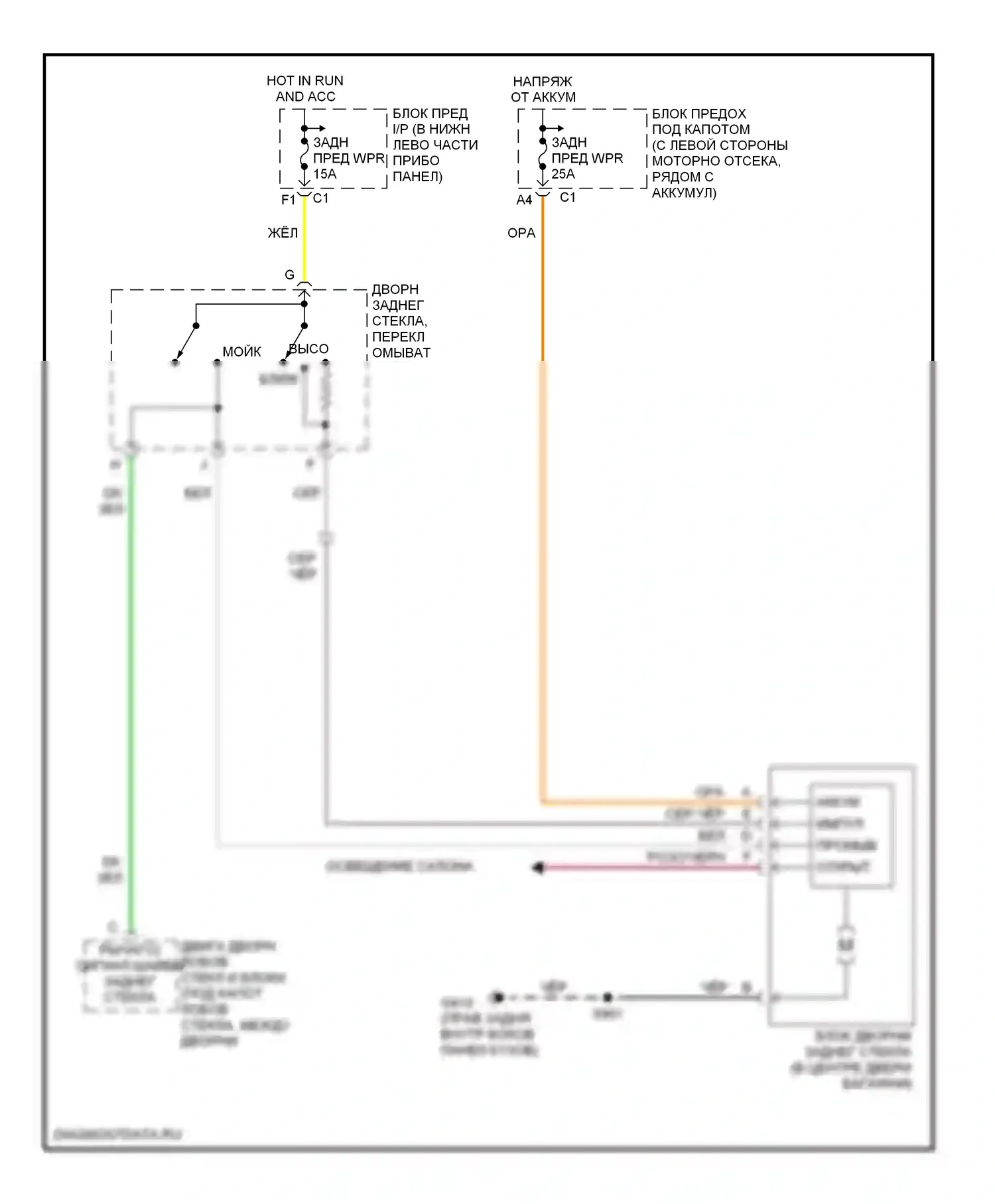 H2 Hummer I (2002-2007): Электросхема задних дворников и омывателей 