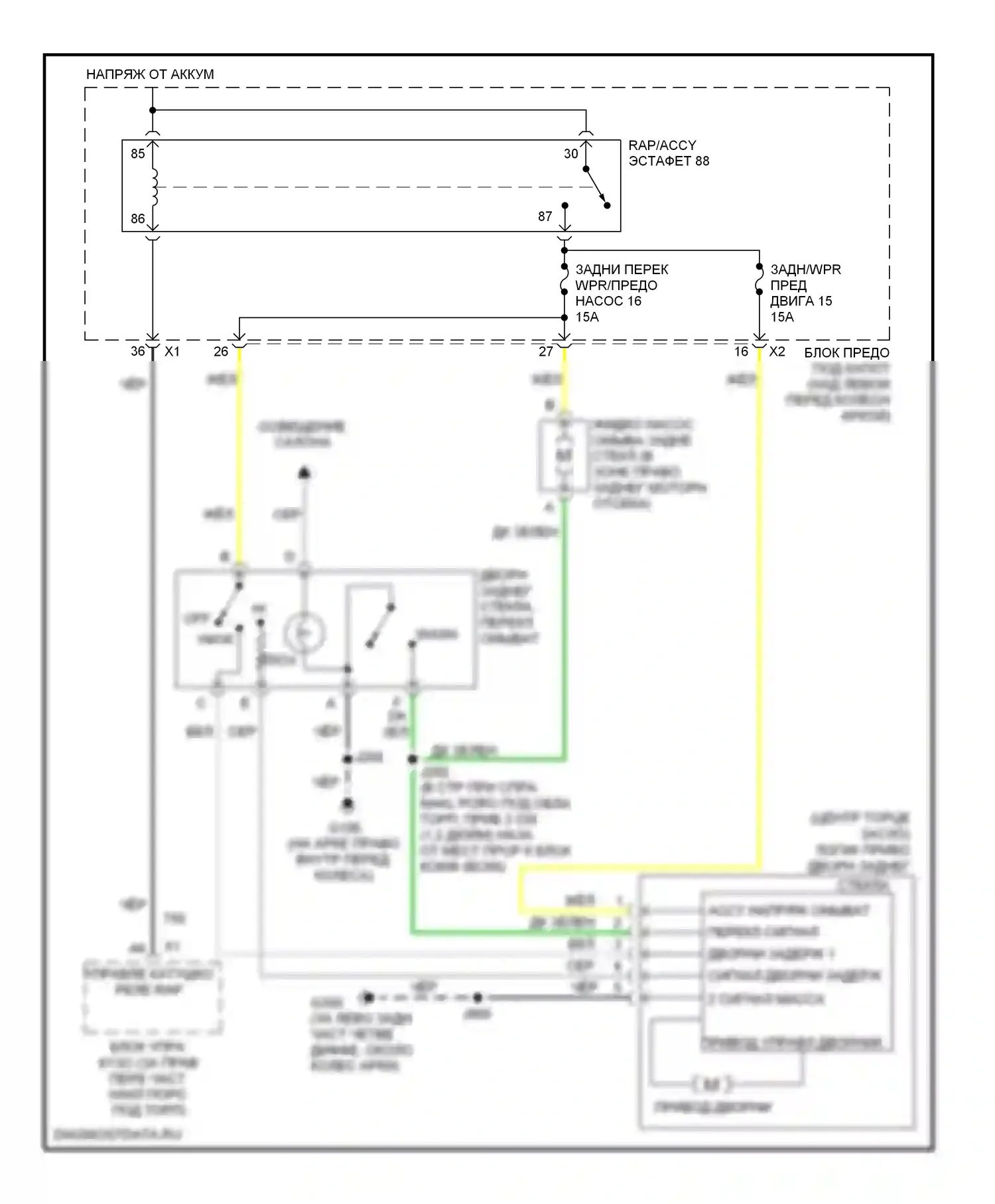 H3 Hummer I (2005-2010): Электросхема задних дворников и омывателей 