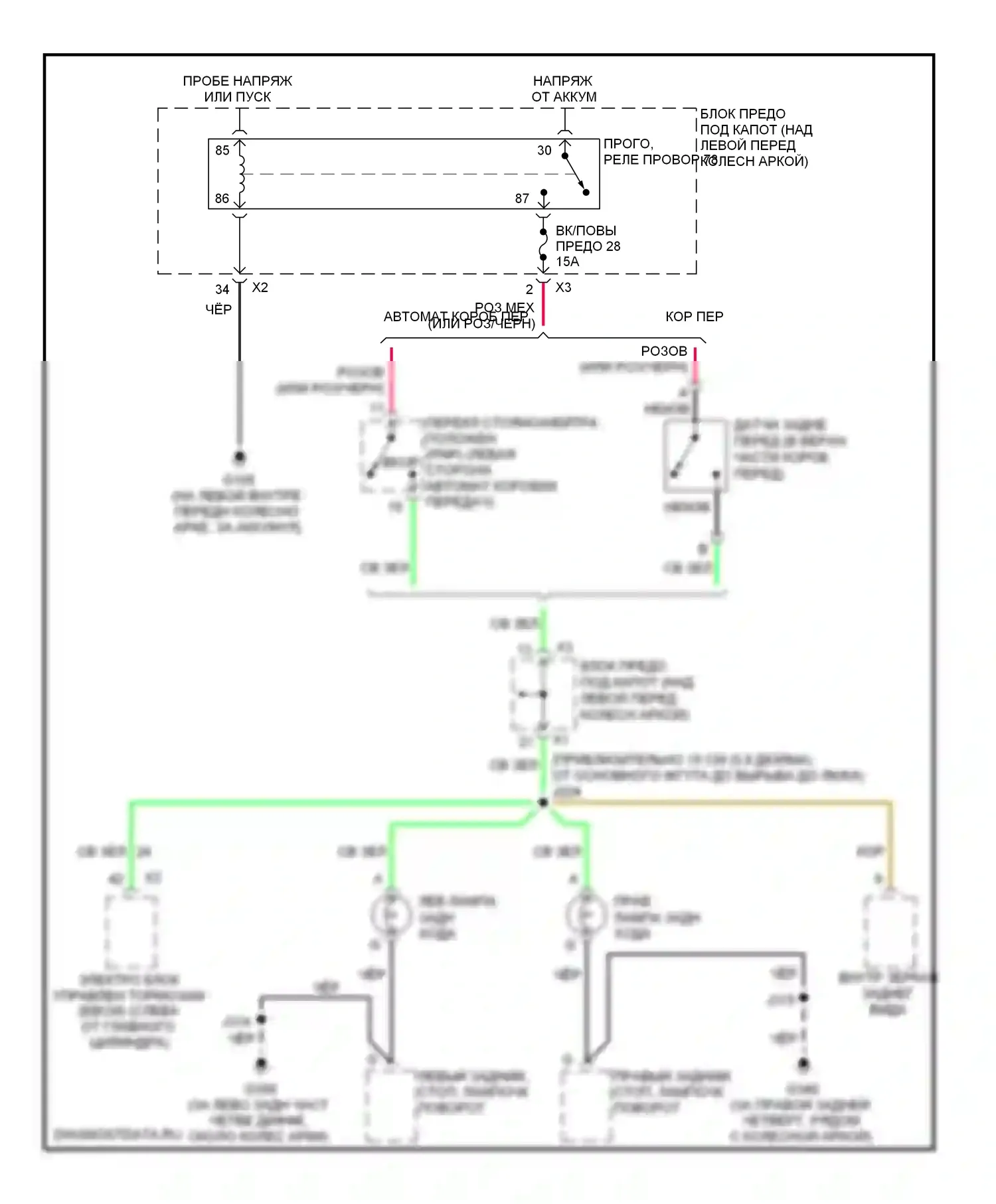 H3 Hummer I (2005-2010): Электросхема фонарей заднего хода 