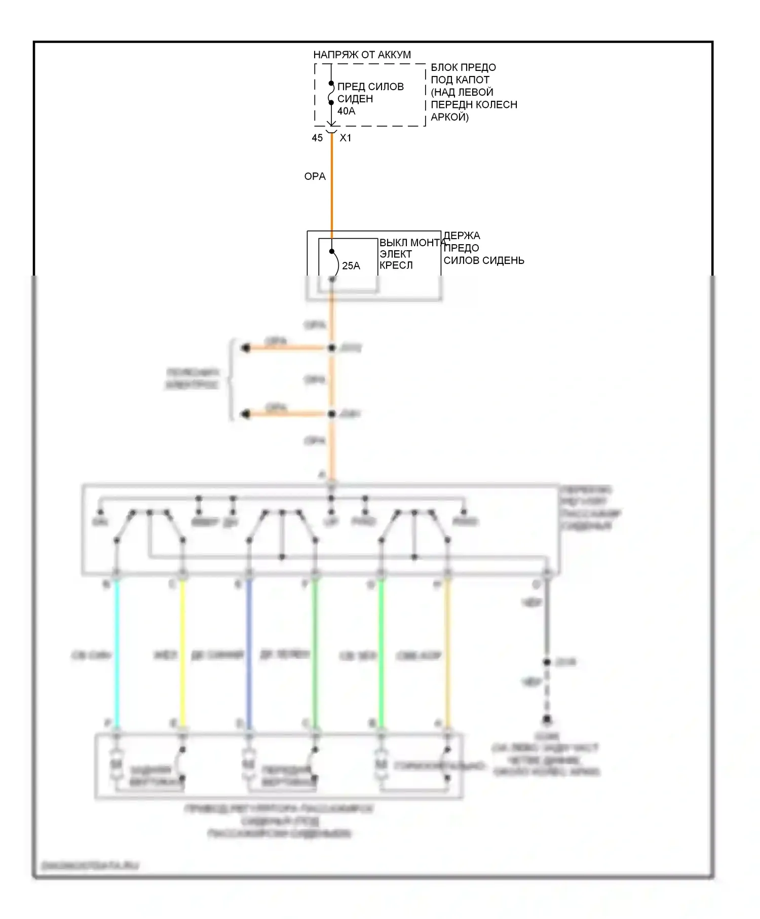 H3 Hummer I (2005-2010): Электросхема сиденья питания для пассажиров 