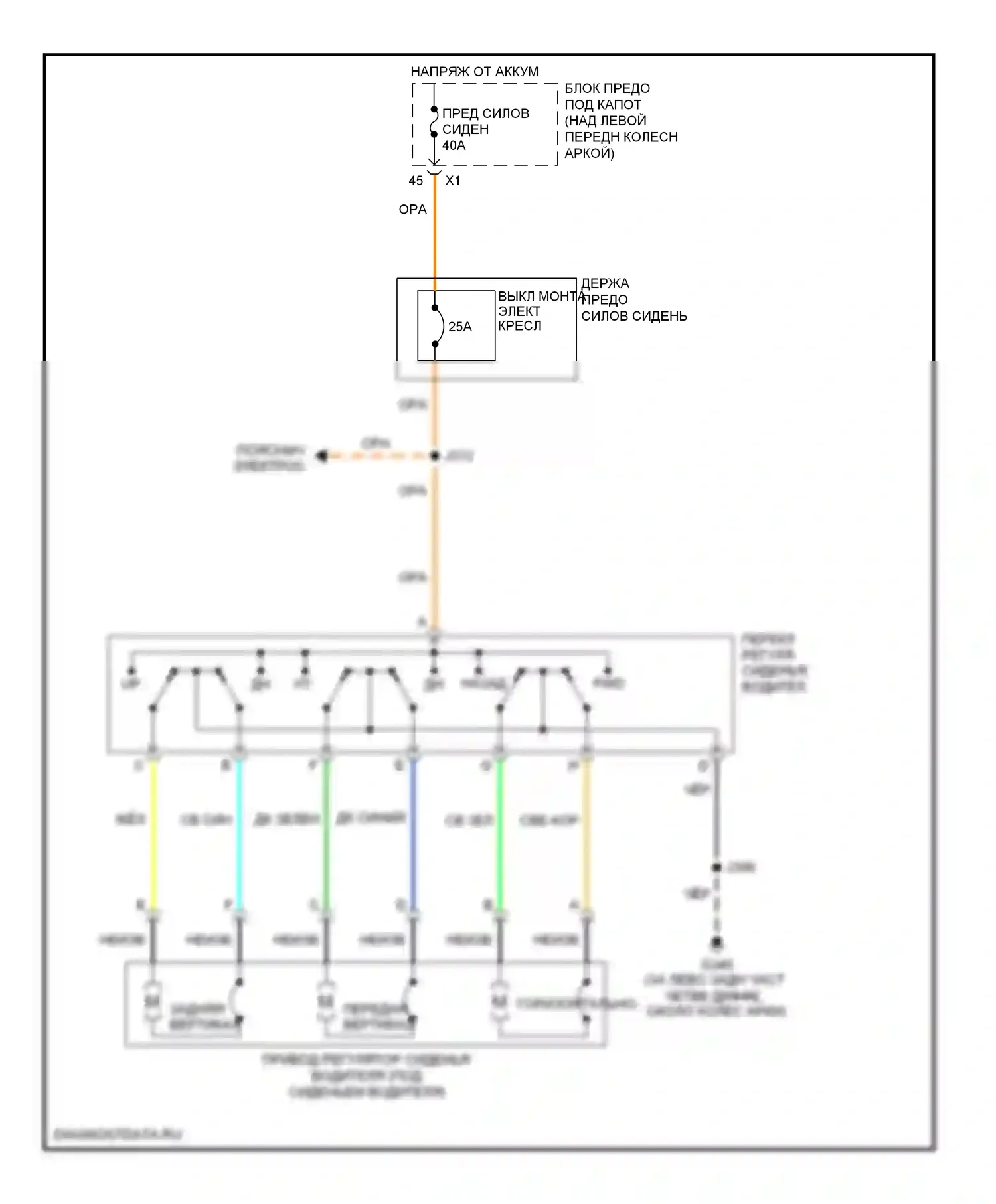 H3 Hummer I (2005-2010): Питание водительского сиденья электросхема 
