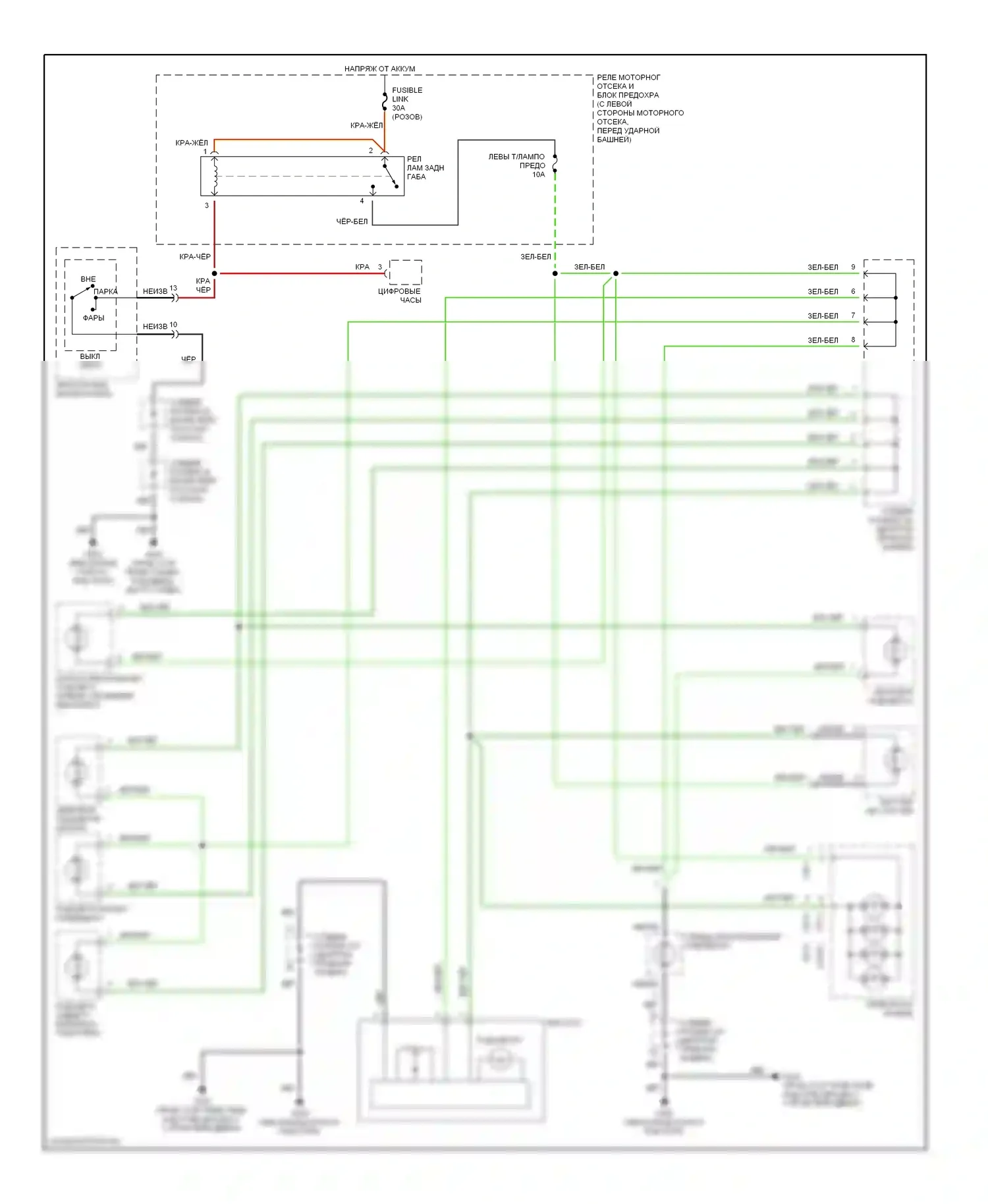 Accent Hyundai I (1994-2000): Электросхема подсветки приборной панели 
