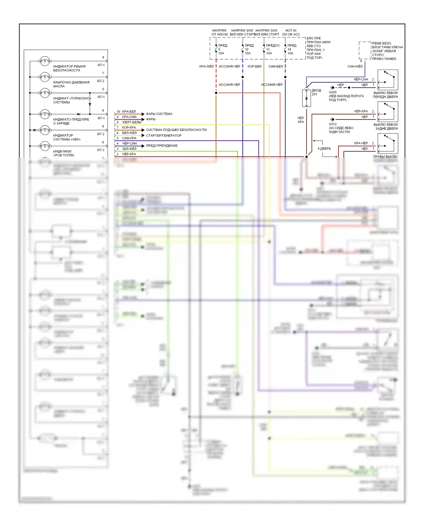 Accent Hyundai I (1994-2000): Электросхема приборной панели, без тахометра 