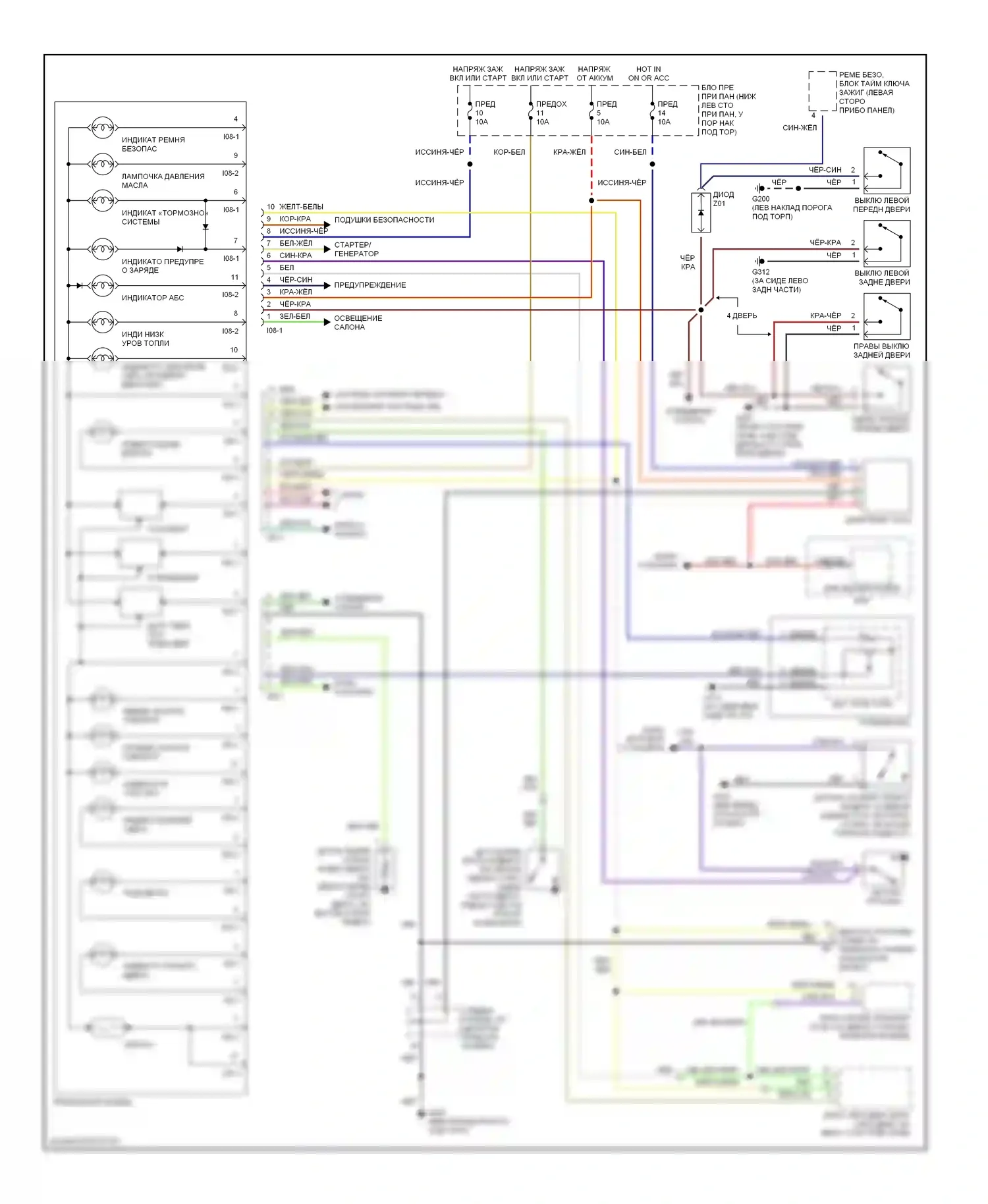 Accent Hyundai I (1994-2000): Электросхема приборной панели, с тахометром 