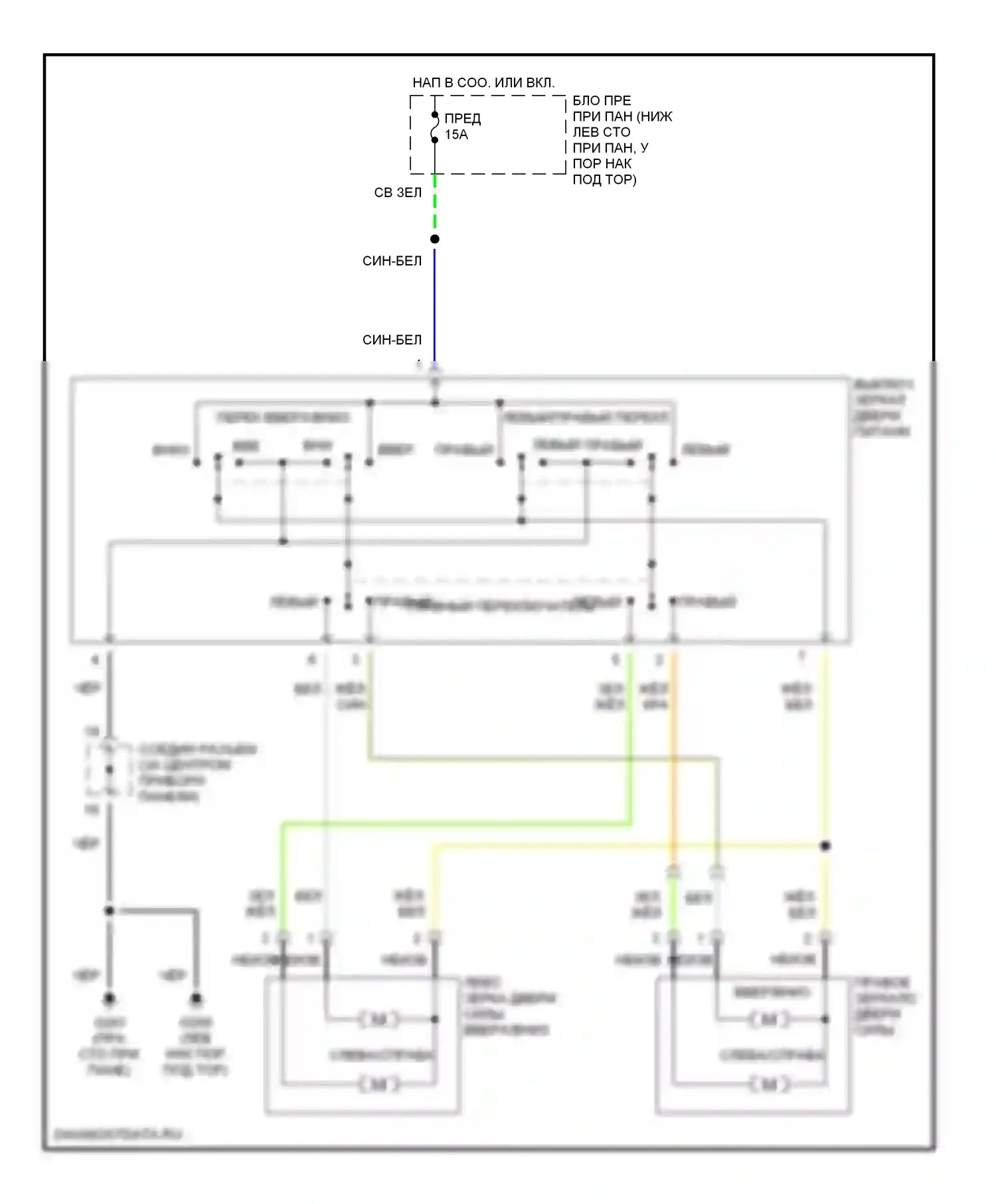 Accent Hyundai I (1994-2000): Электросхема силового зеркала 