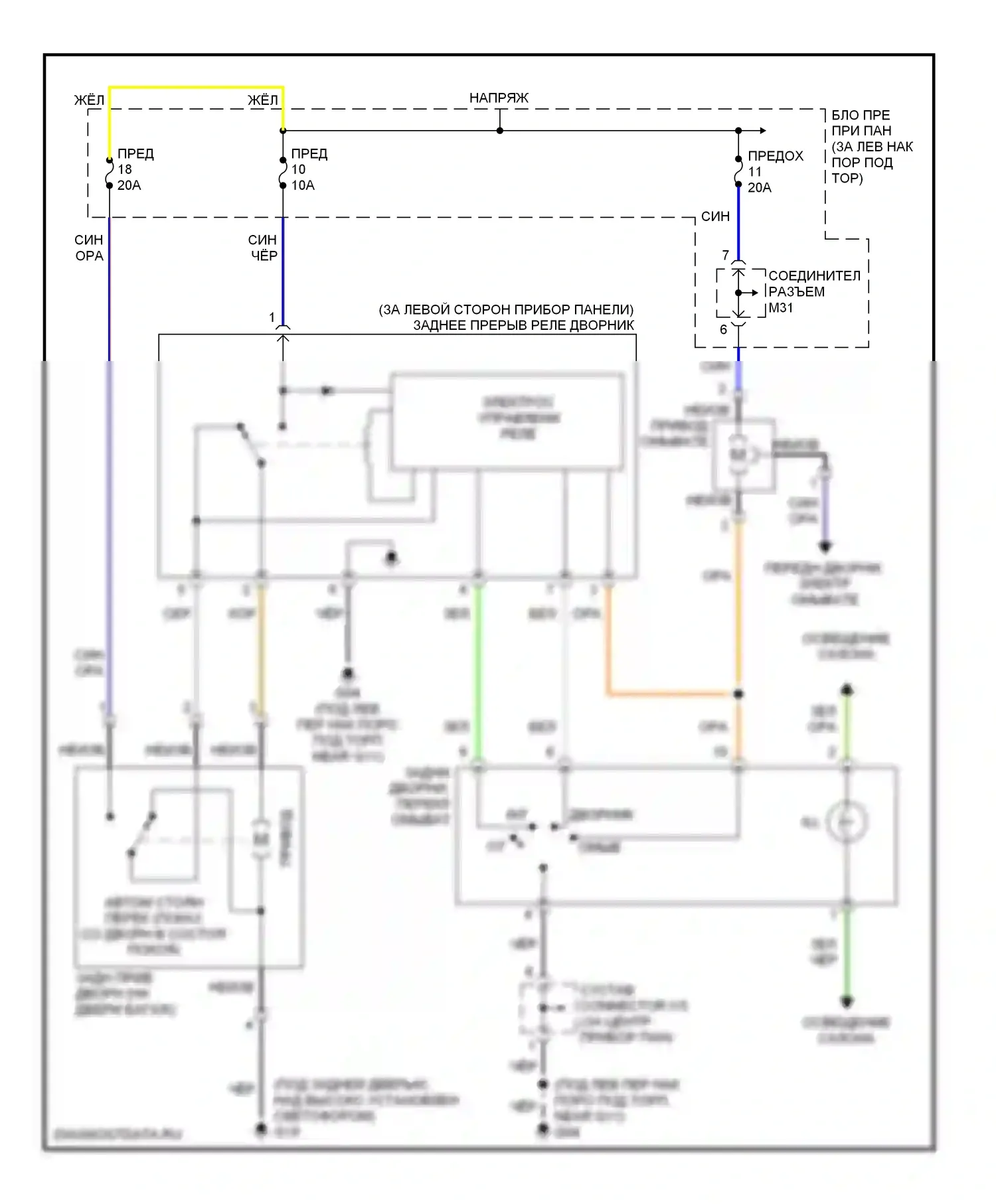 Accent Hyundai II рестайлинг (2002-2005): Электросхема задних дворников и омывателей 