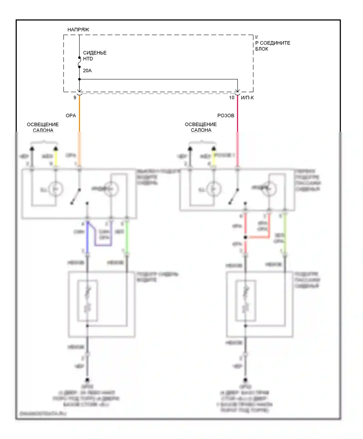 Accent Hyundai II (1999-2012): Электросхема сидений 