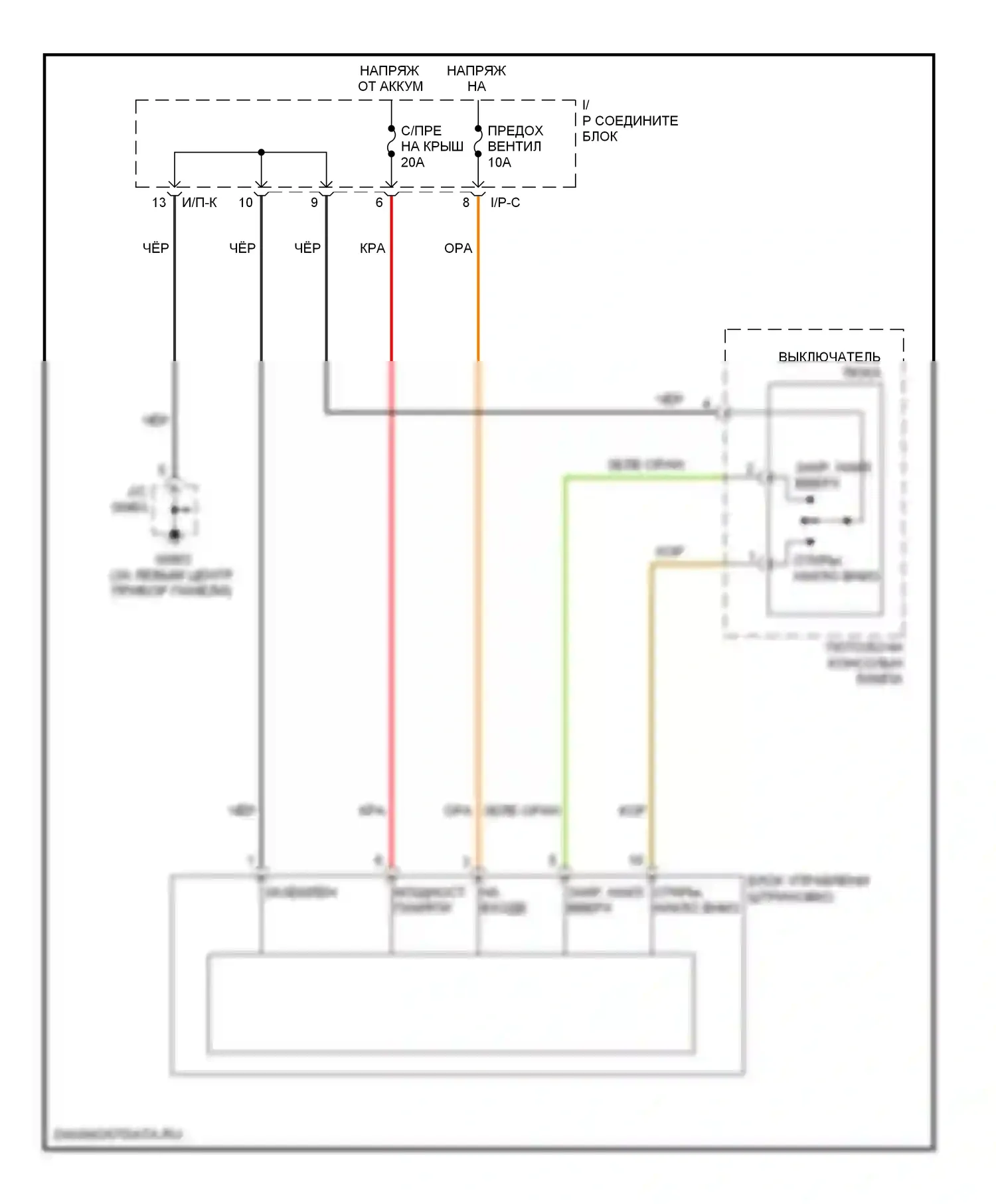 Accent Hyundai II (1999-2012): Электросхема складной крыши/люка 