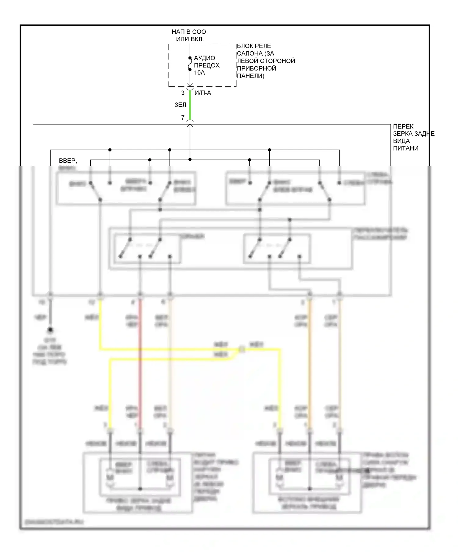 Accent Hyundai III (2006-2011): Электросхема управления зеркалами заднего вида 