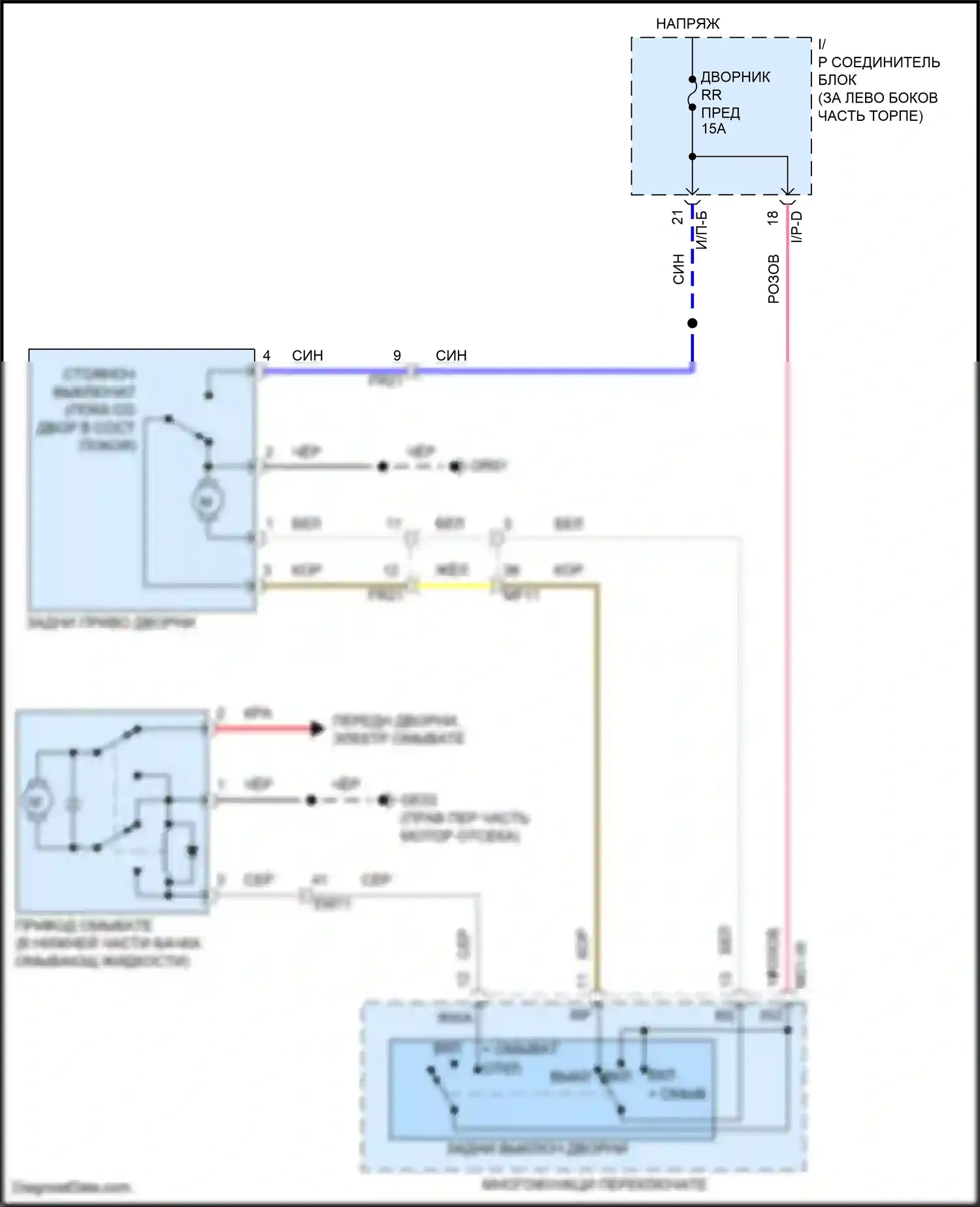 Accent Hyundai V рестайлинг (2020-2024): Электросхема задних дворников и омывателей, без блока комфорта (bcm) 