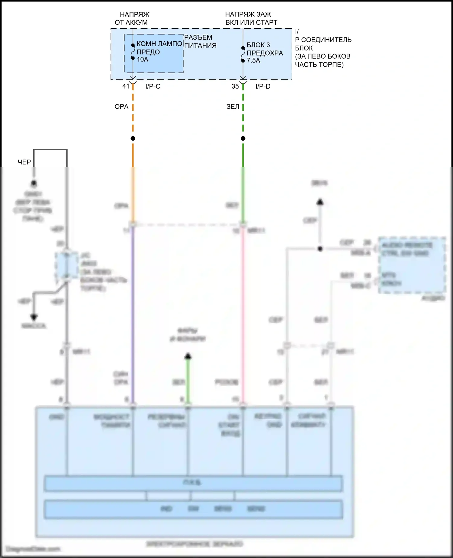 Accent Hyundai V рестайлинг (2020-2024): Электросхема электрохромного зеркала, без камеры заднего вида 