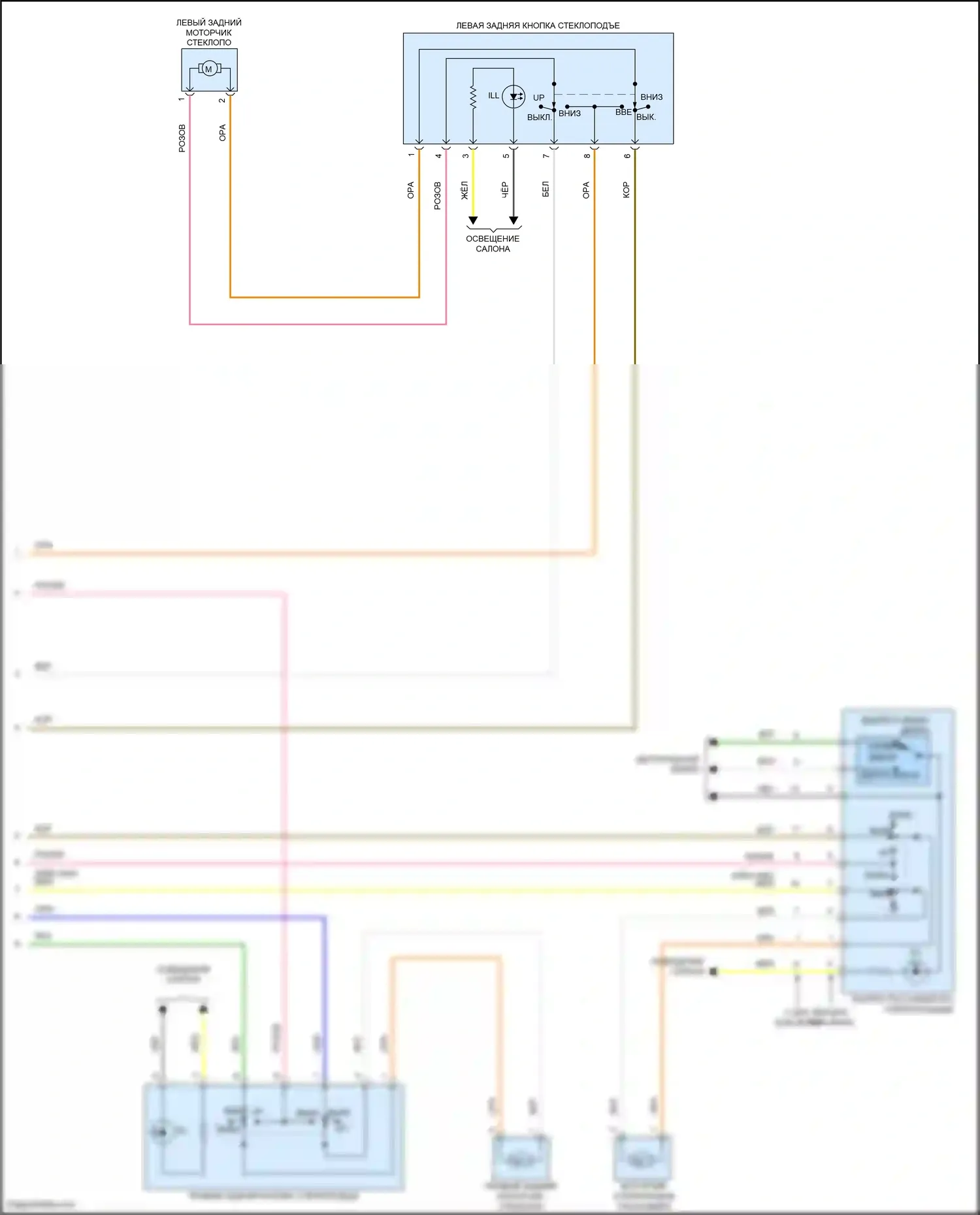 Accent Hyundai V (2017-2023): Электросхема стеклоподъемников, с драйвером автоматически вниз стеклоподъемник (2 из 2) 