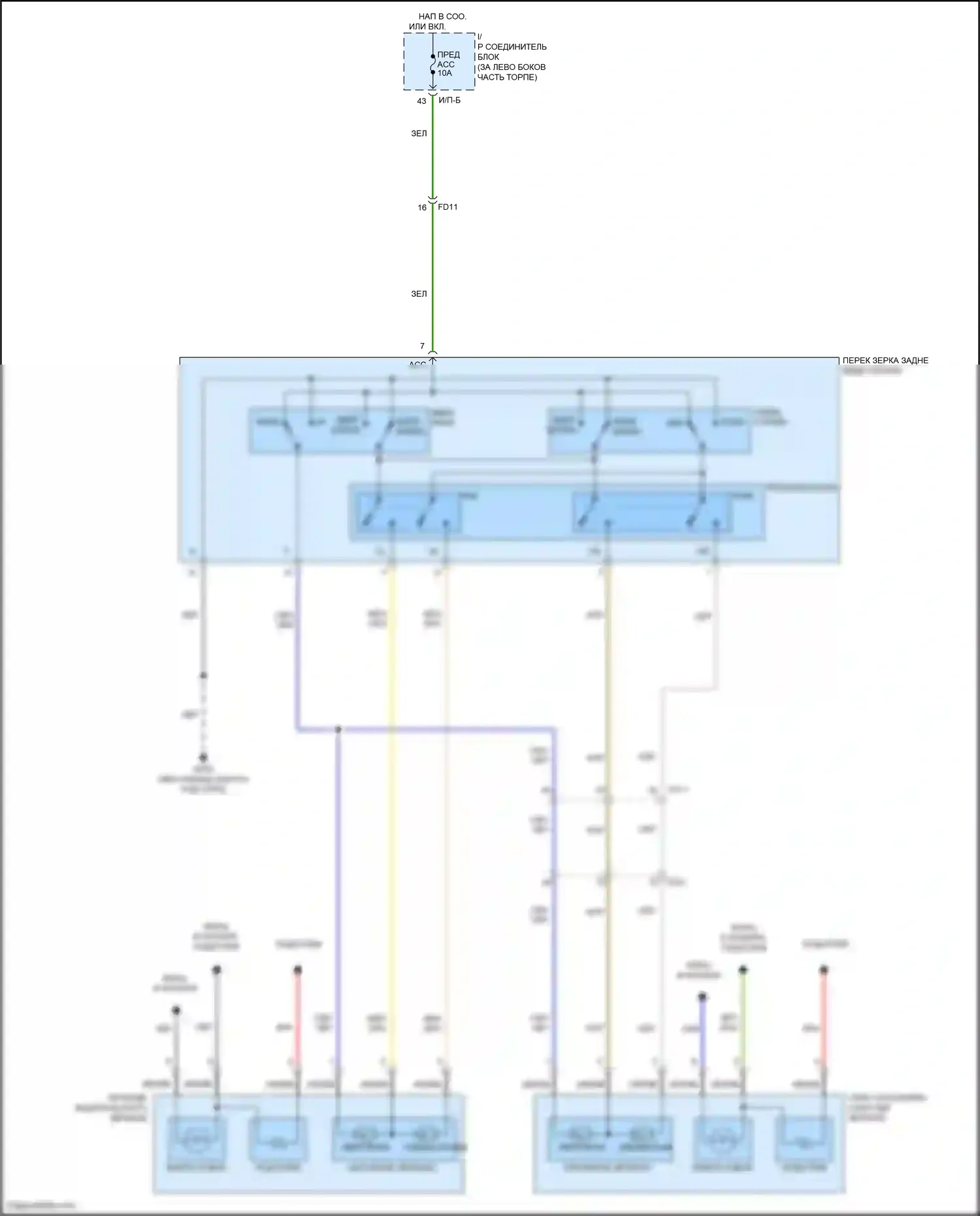 Accent Hyundai V (2017-2023): Электросхема управления зеркалами заднего вида 