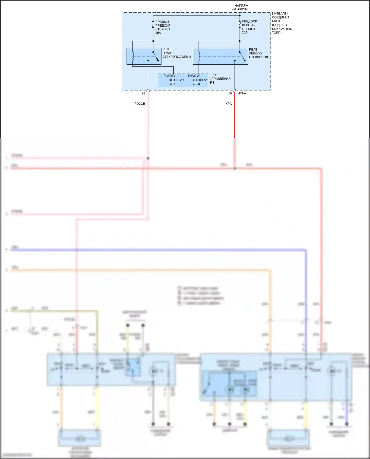 Avante Hyundai VI рестайлинг (2018-2020): Электросхема стеклоподъемников, без ims, без автоматического включения/выключения стеклоподъемников (2 из 2) 
