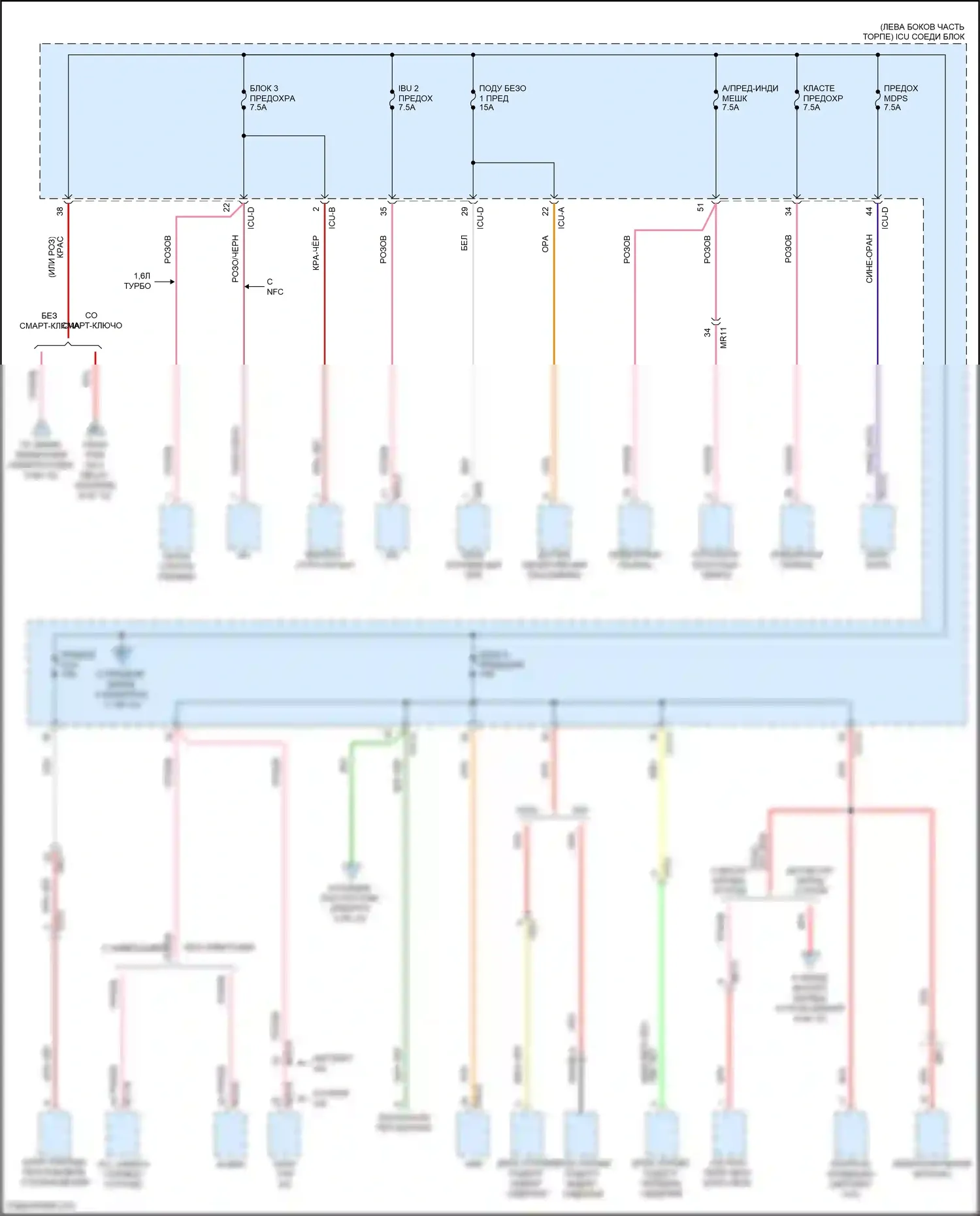 Avante Hyundai VII (2020-2024): Электросхема блока предохранителей реле, кроме гибридного (7 из 12) 