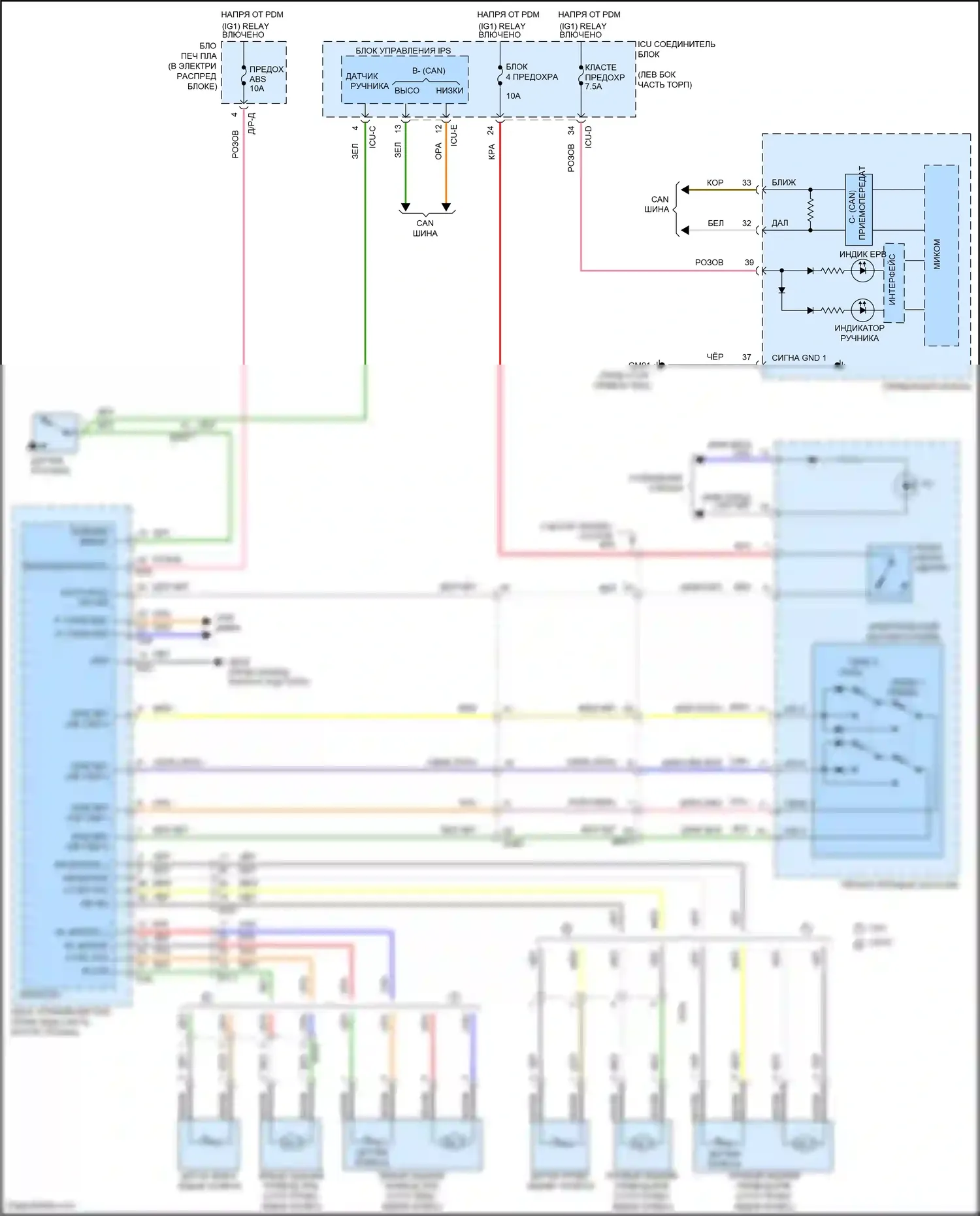 Avante Hyundai VII (2020-2024): Электрическая электросхема ручника, кроме гибридного 