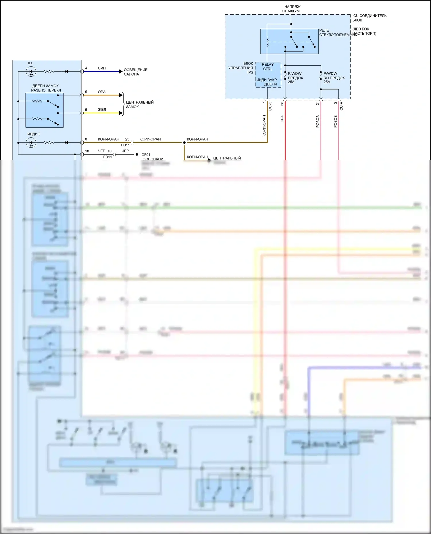 Avante Hyundai VII (2020-2024): Электросхема стеклоподъемников, гибрид с автоматическим включением/выключением стеклоподъемников (1 из 2) 