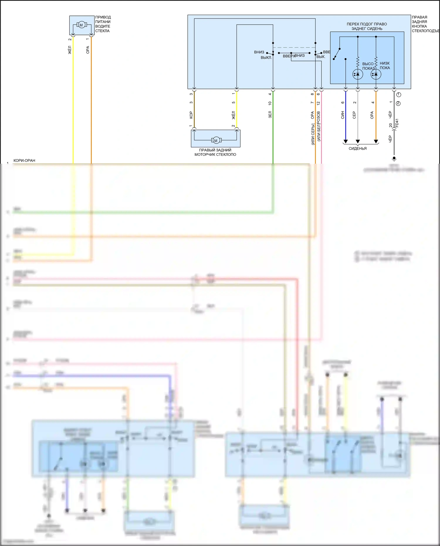 Avante Hyundai VII (2020-2024): Электросхема стеклоподъемников, за исключением гибридного с автоматическим включением/выключением стеклоподъемников (2 из 2) 