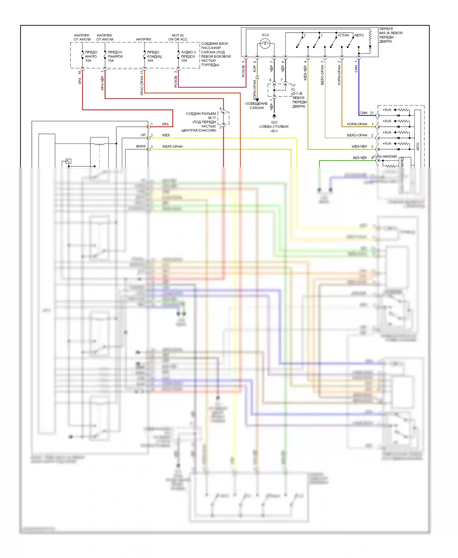 Azera Hyundai I (2005-2011): Электросхема наклона питания памяти и телескопического подключения питания 