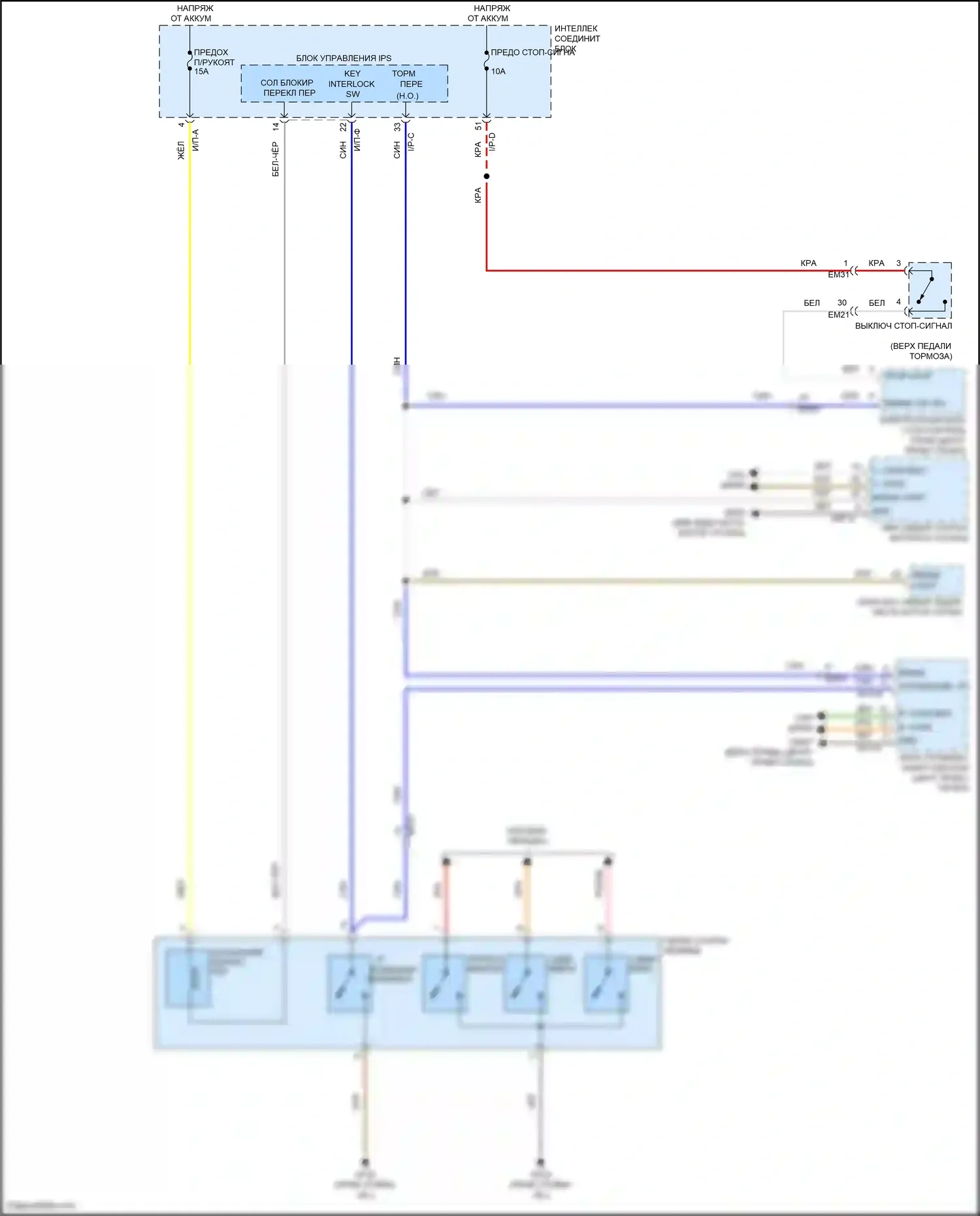 Azera Hyundai II рестайлинг (2014-2017): Электросхема блокировки селектора 