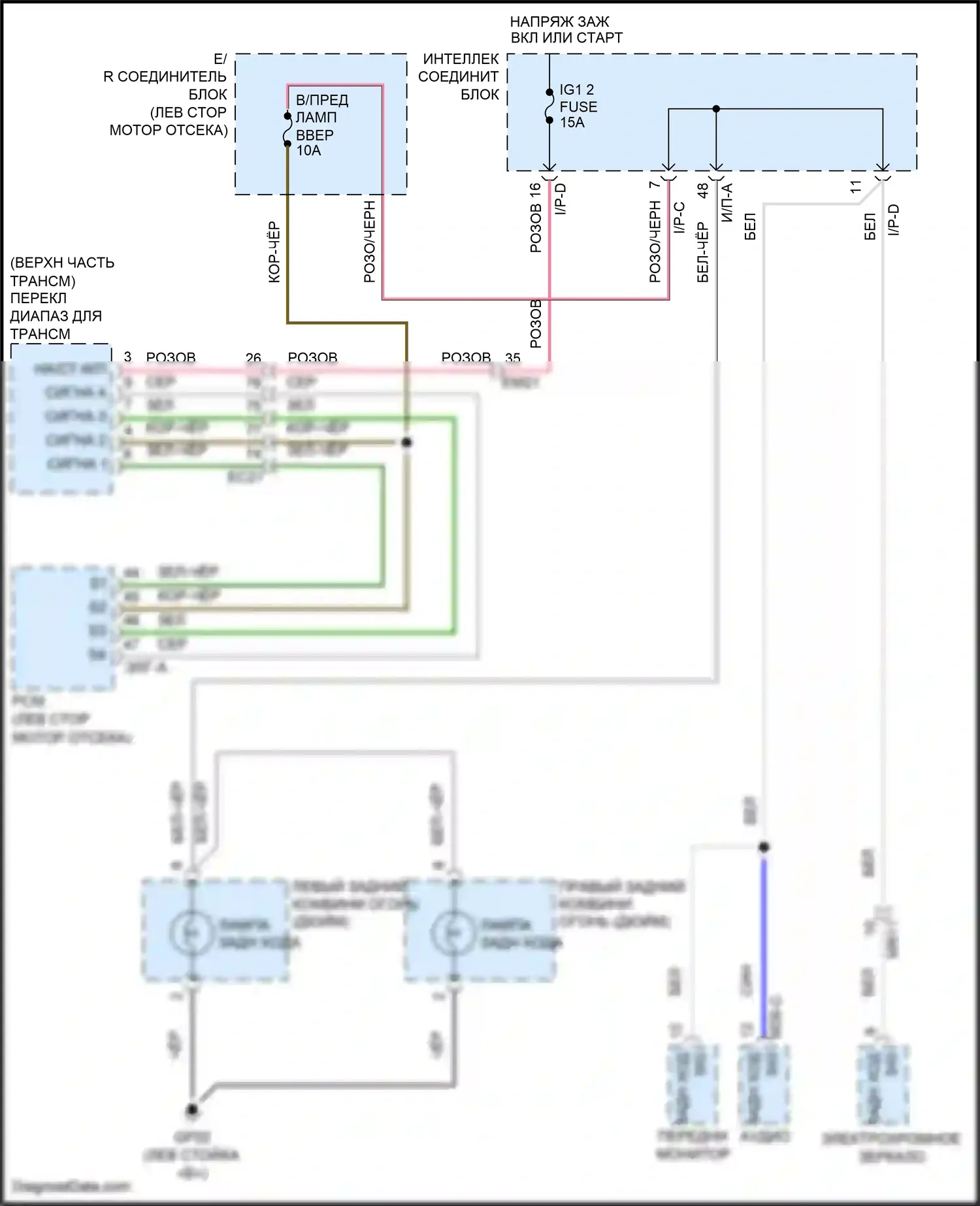 Azera Hyundai II рестайлинг (2014-2017): Электросхема фонарей заднего хода 