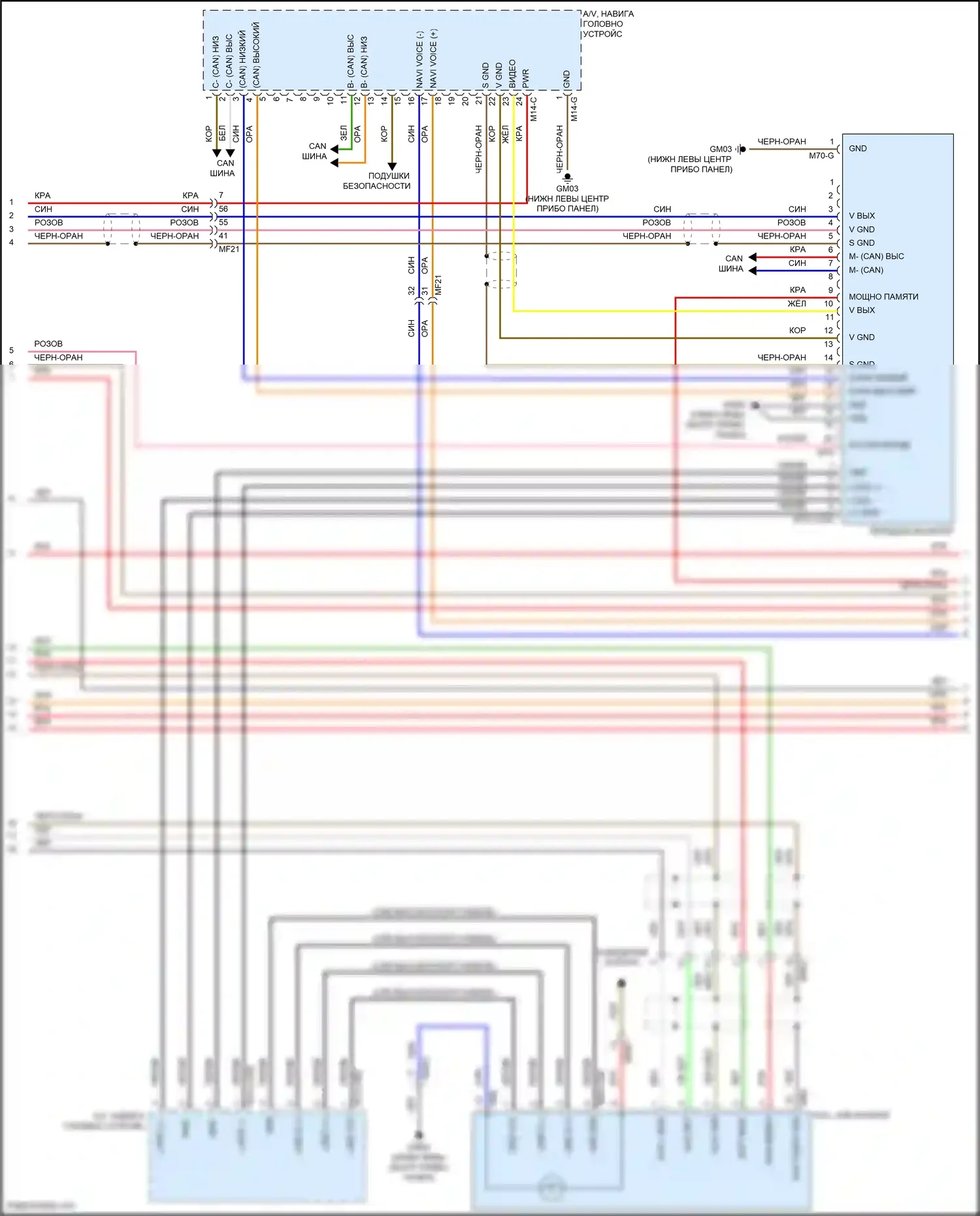 Azera Hyundai II рестайлинг (2014-2017): Электросхема магнитолы, с навигационным и усилителем тока (2 из 4) 