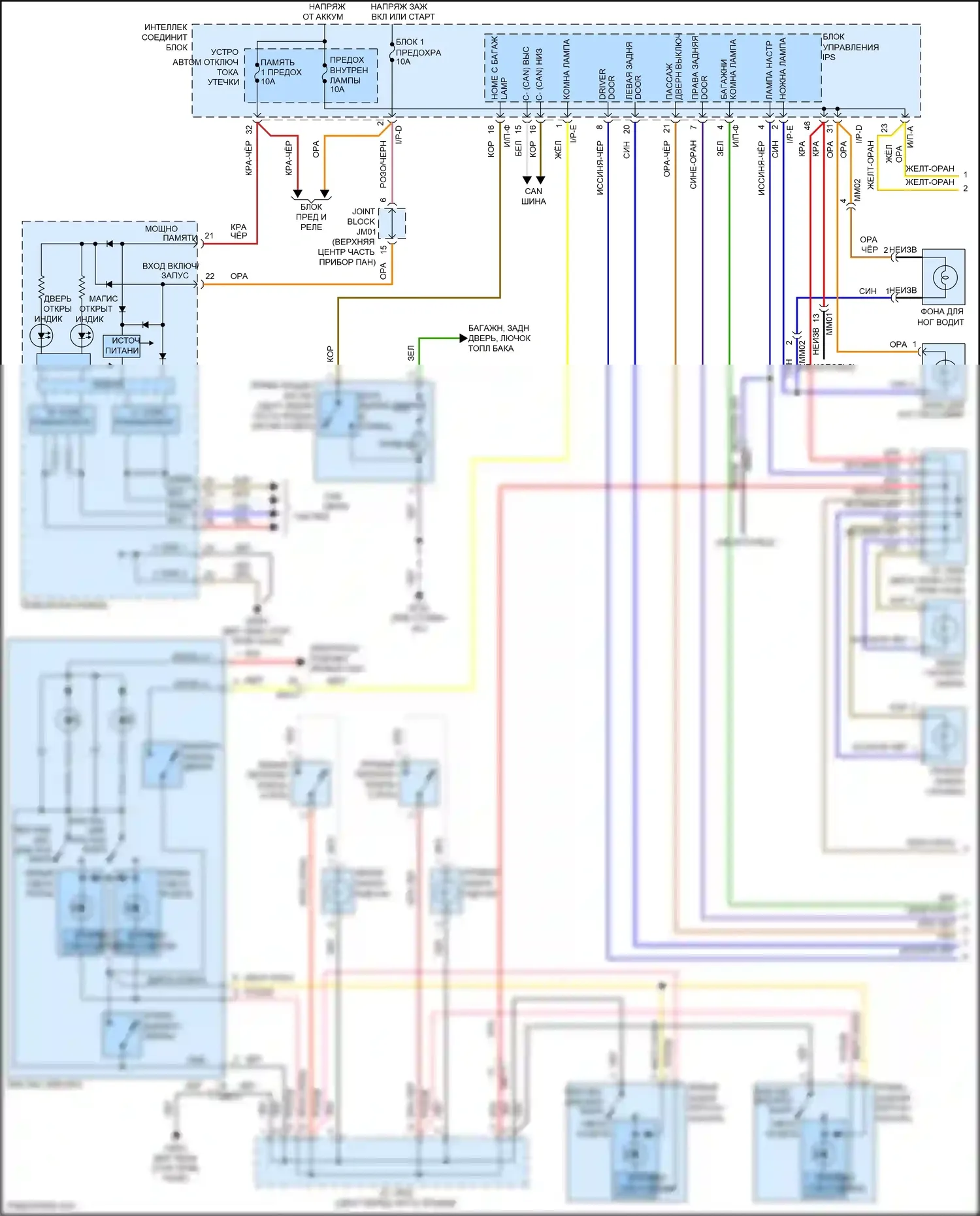 Azera Hyundai II рестайлинг (2014-2017): Электросхема освещения салона, с панорамным люком (1 из 2) 
