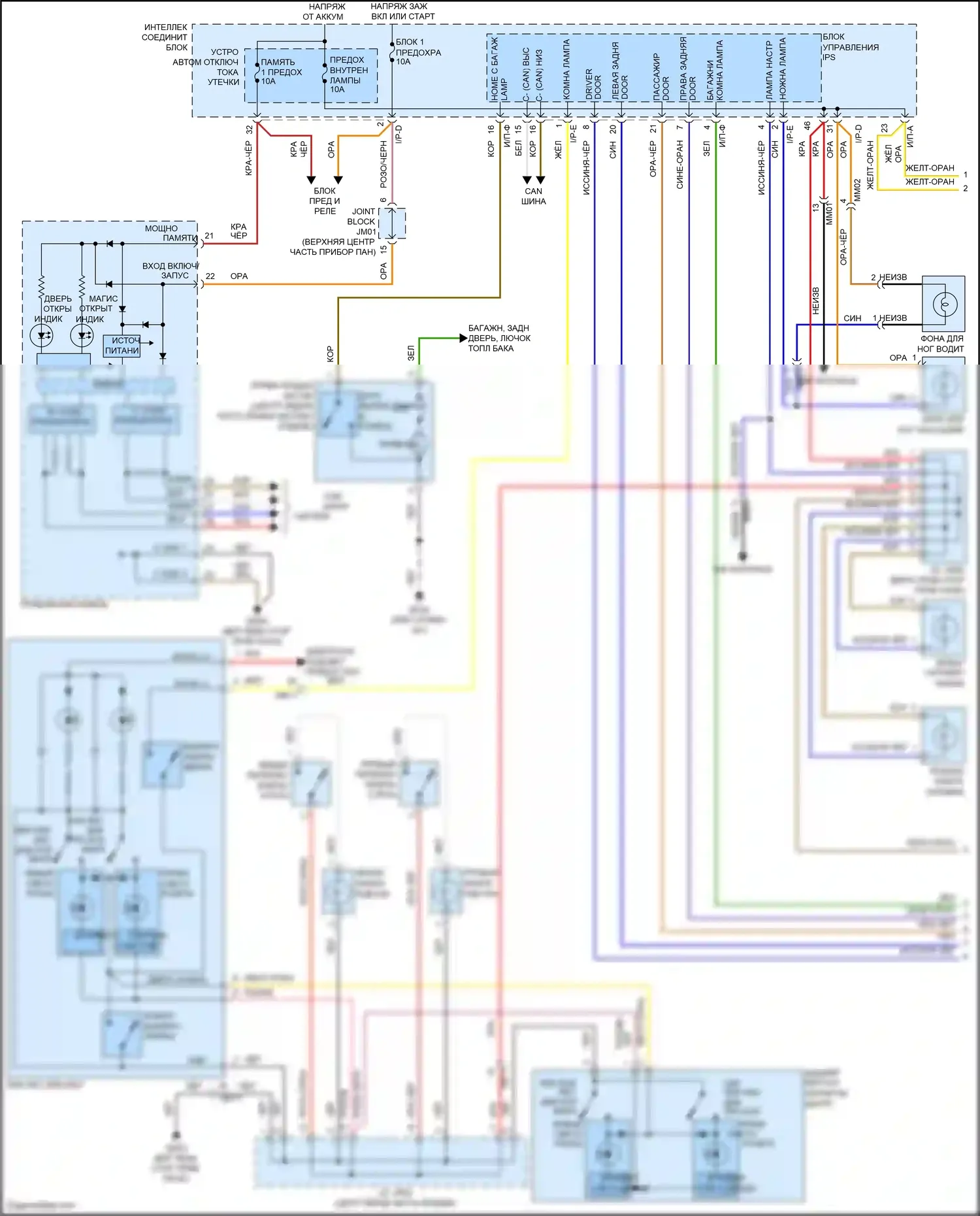 Azera Hyundai II рестайлинг (2014-2017): Электросхема салонного освещения, без панорамного люка (1 из 2) 