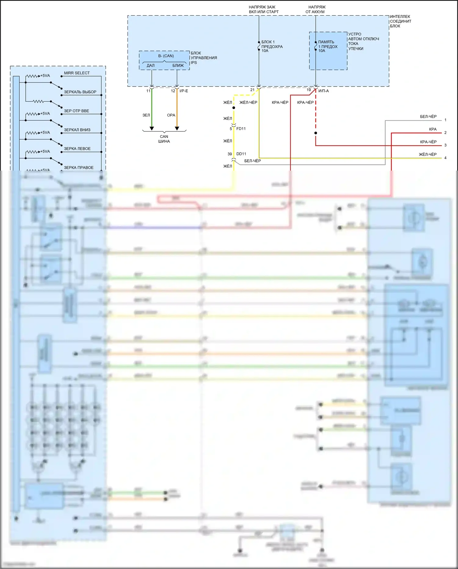 Azera Hyundai II рестайлинг (2014-2017): Электросхема памяти зеркал (1 из 2) 