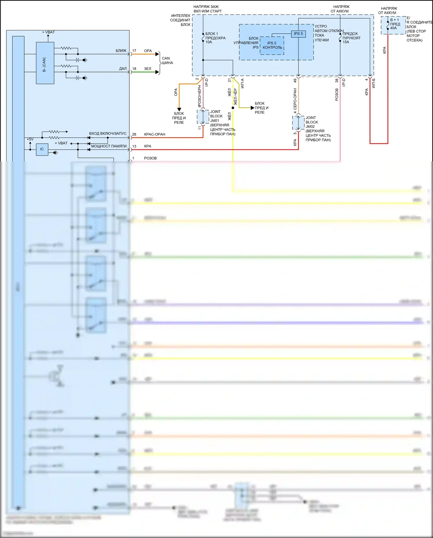 Azera Hyundai II рестайлинг (2014-2017): Электросхема питания и питания памяти (1 из 2) 