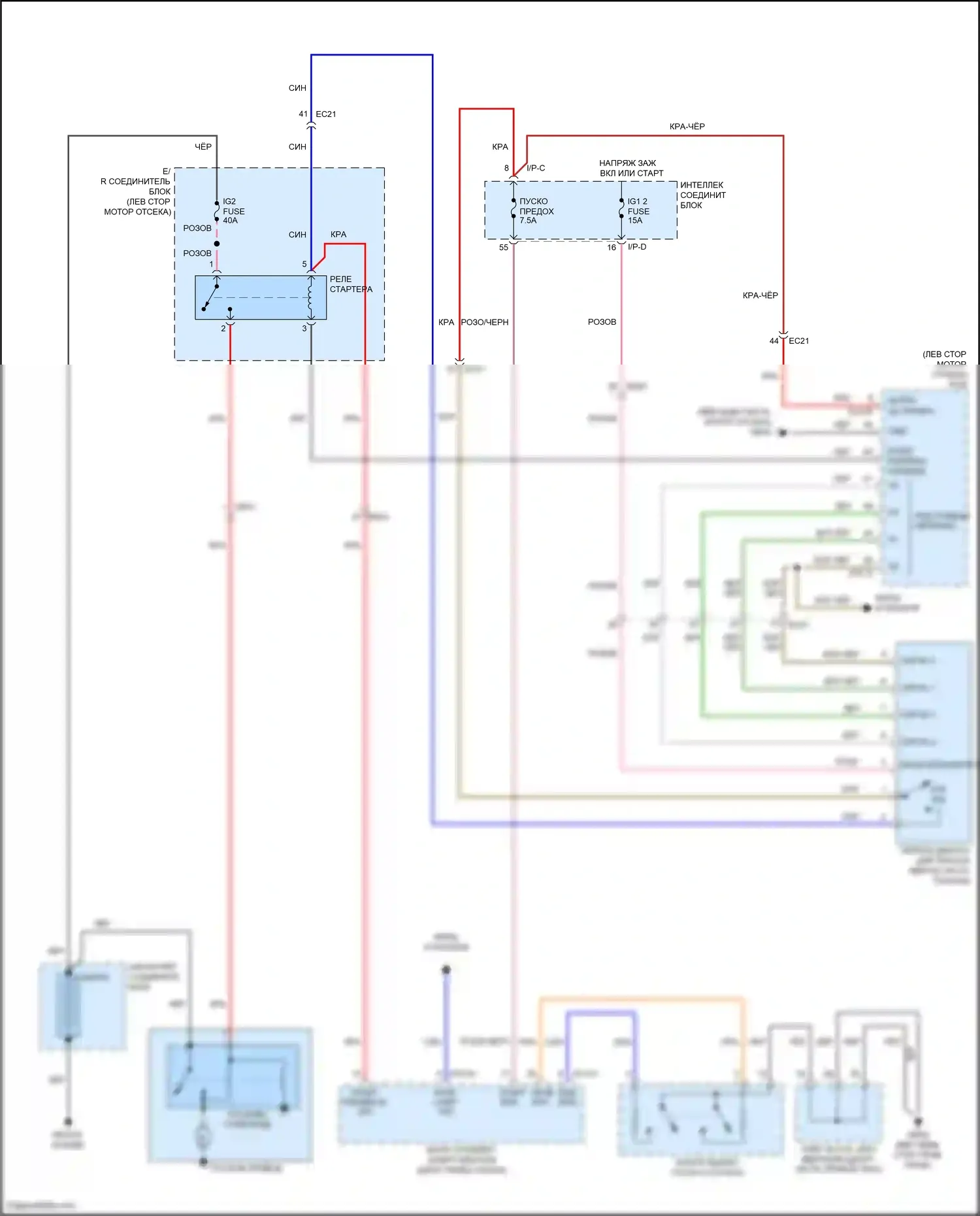 Azera Hyundai II рестайлинг (2014-2017): Электросхема стартера 