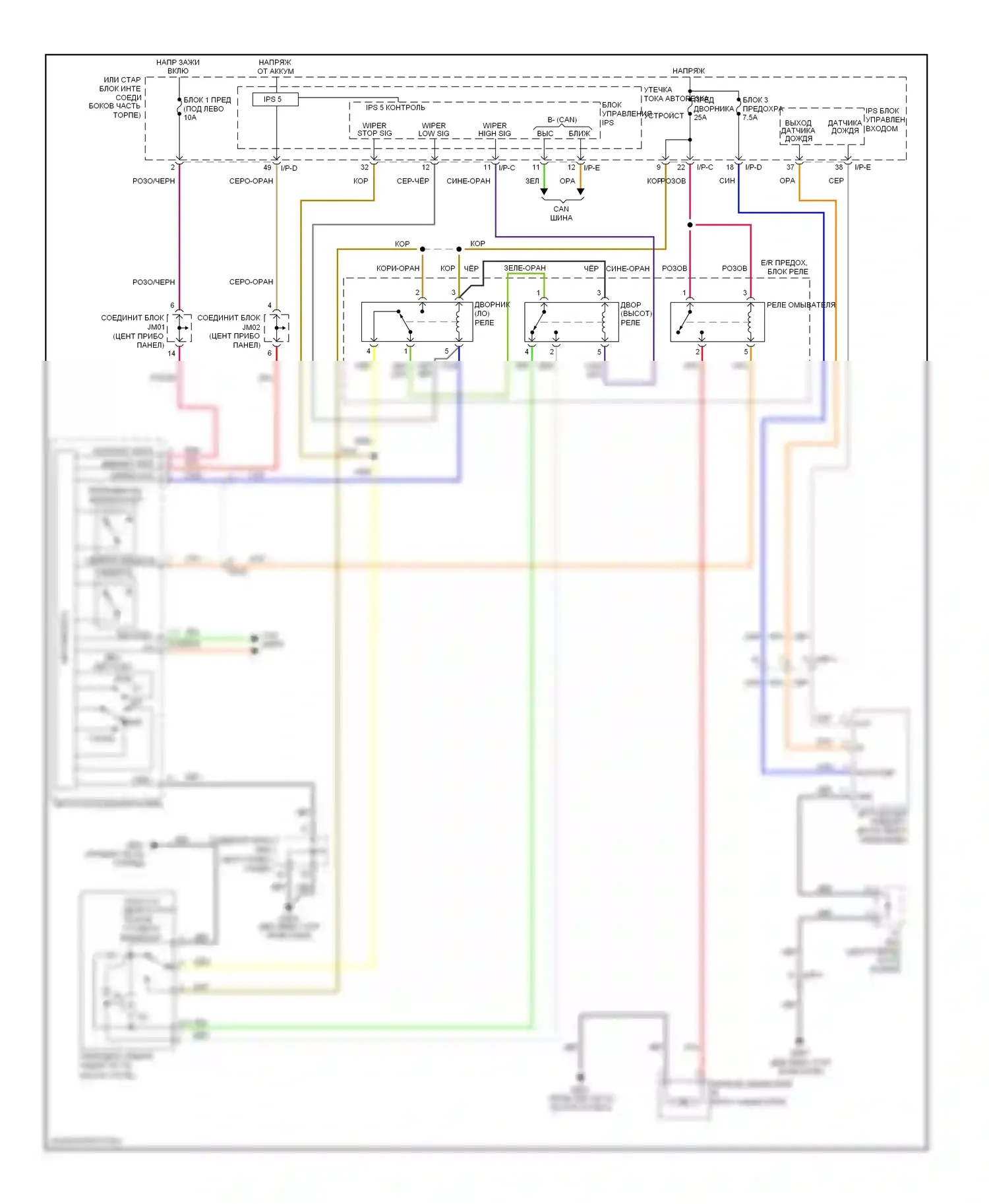 Azera Hyundai II (2011-2014): Дворники и омыватели электросхема соединений с датчиком дождя 