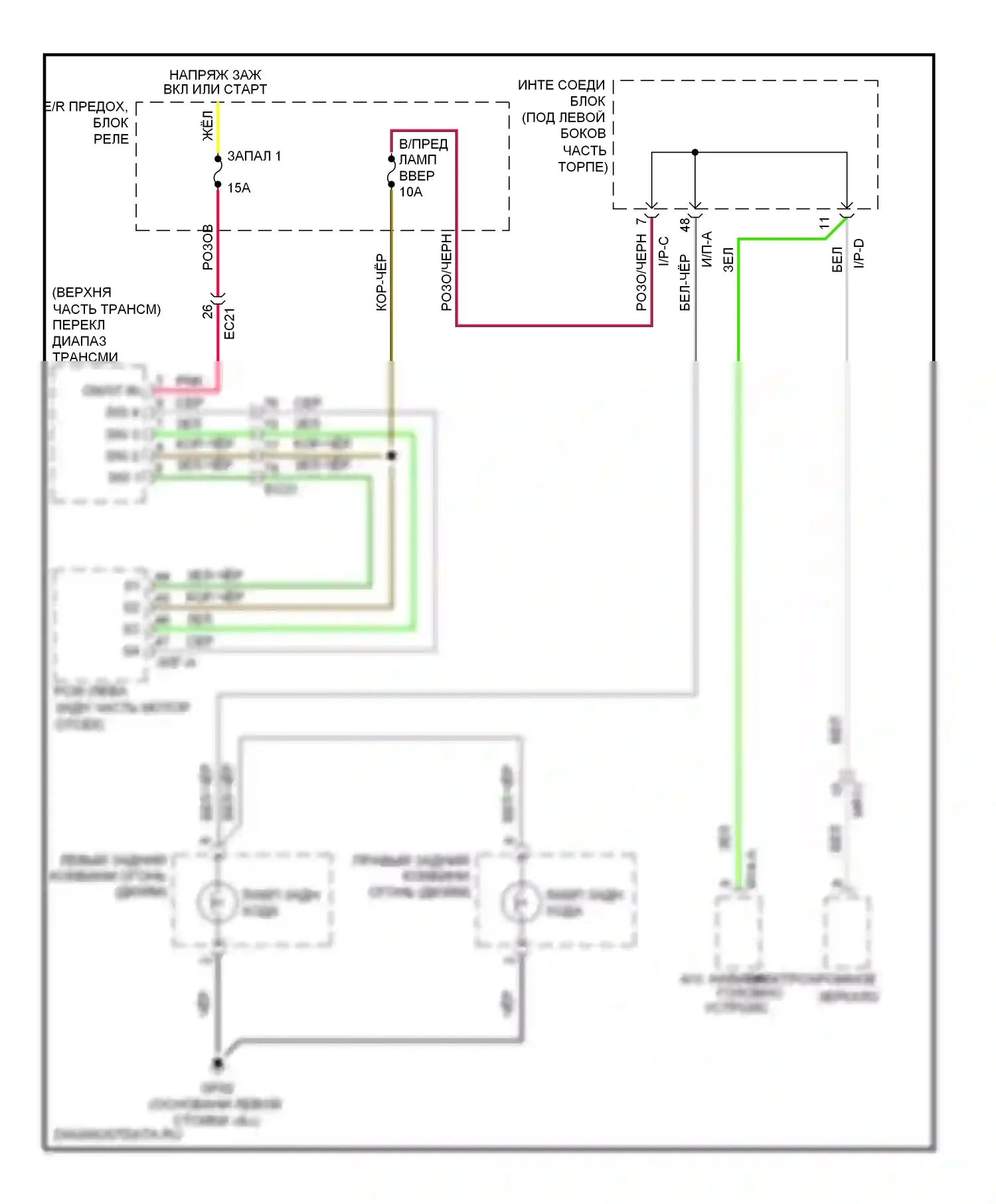 Azera Hyundai II (2011-2014): Электросхема фонарей заднего хода 