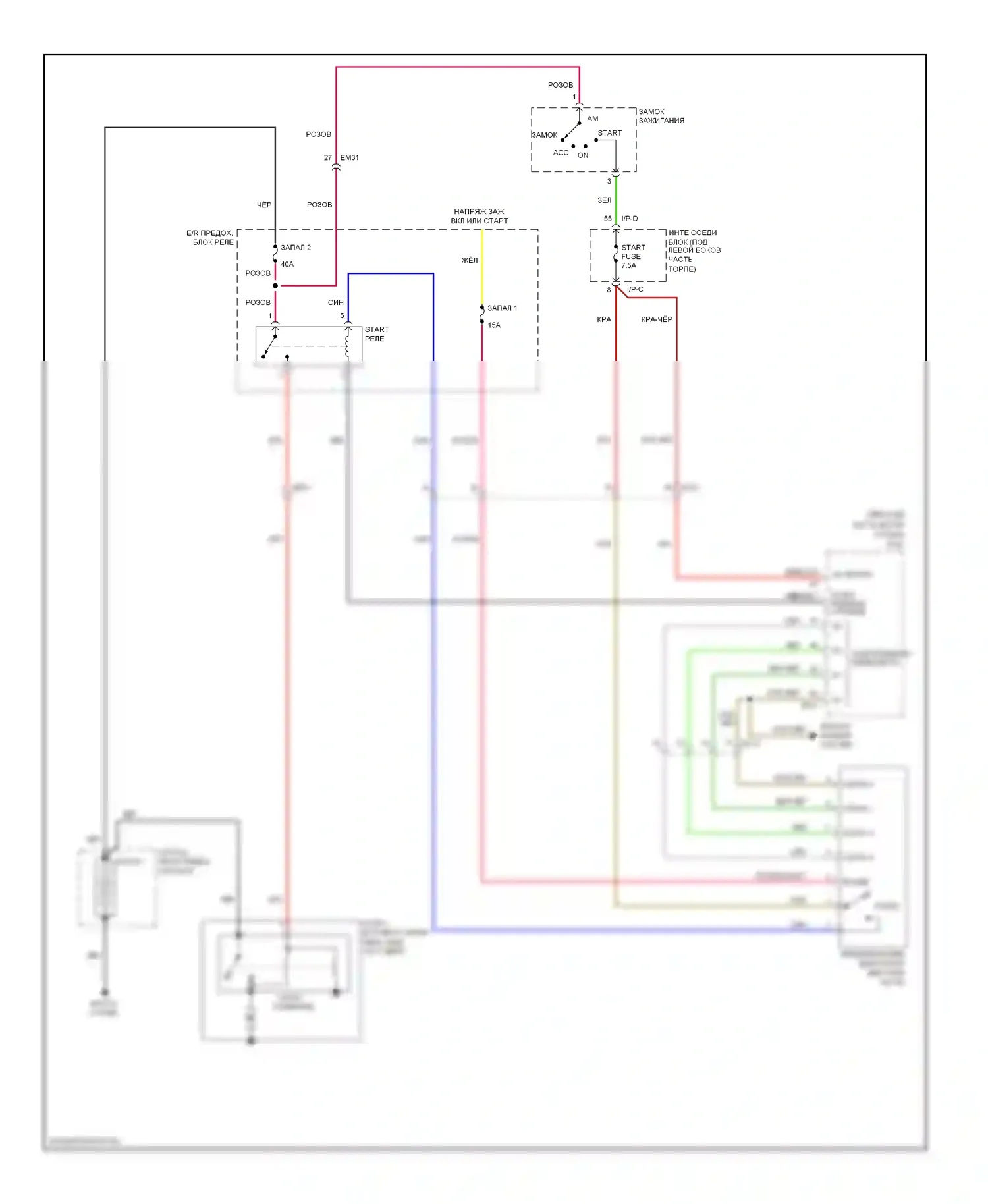 Azera Hyundai II (2011-2014): Электросхема стартера, без смарт-ключа 