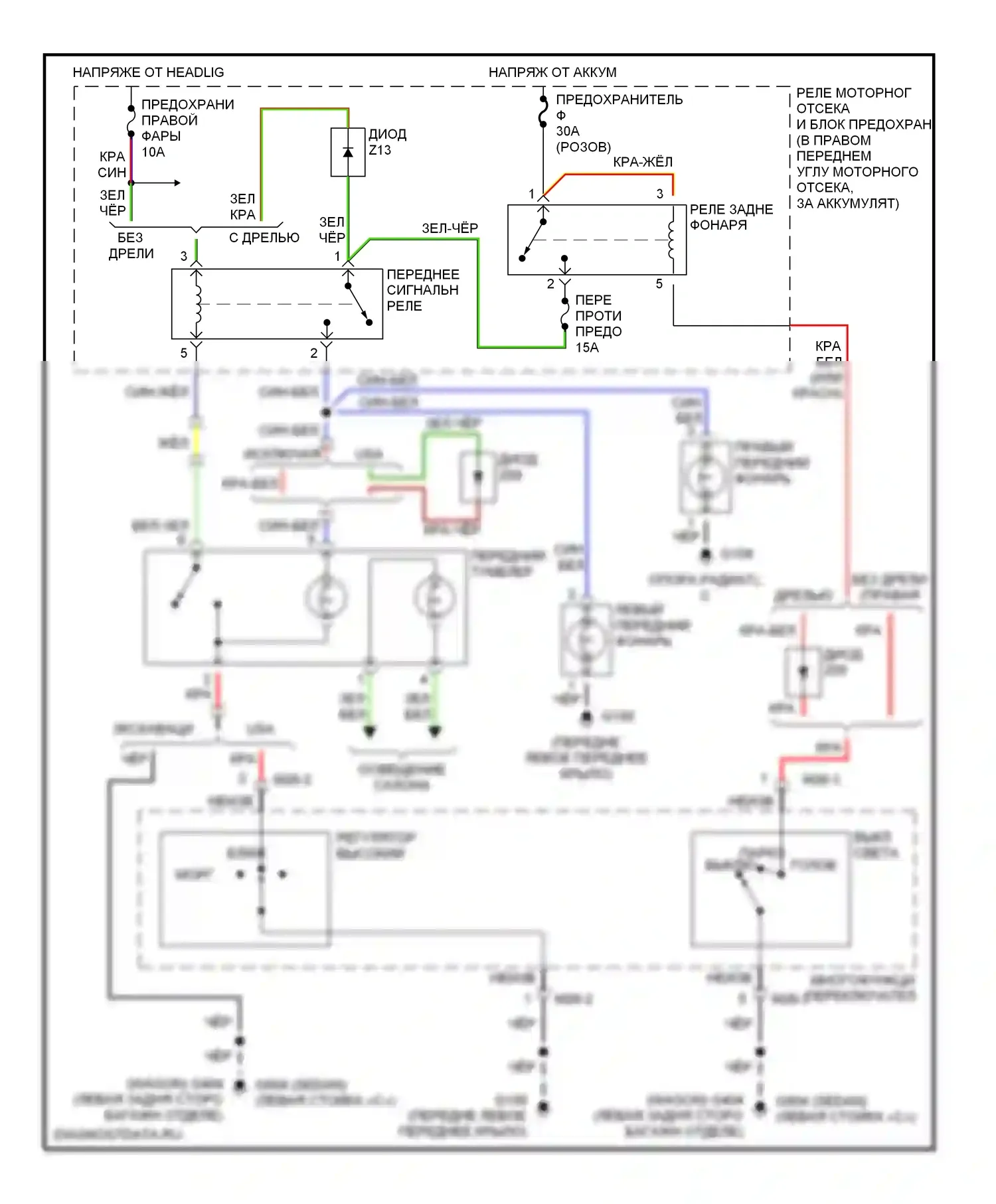 Elantra Hyundai II рестайлинг (1998-2000): Электросхема противотуманных фар 