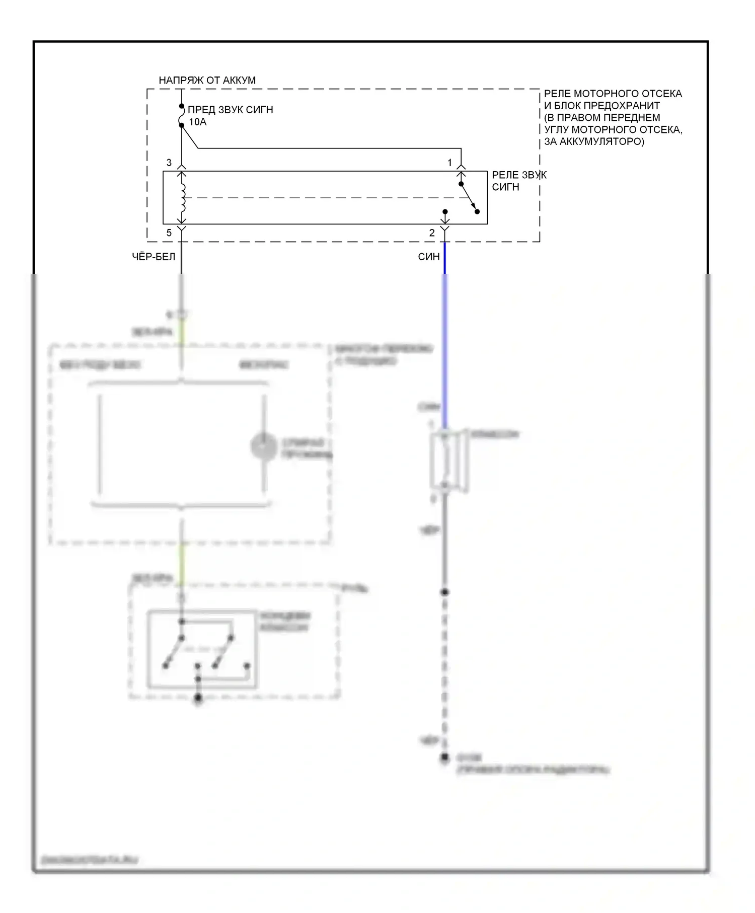 Elantra Hyundai II рестайлинг (1998-2000): Электросхема клаксона 