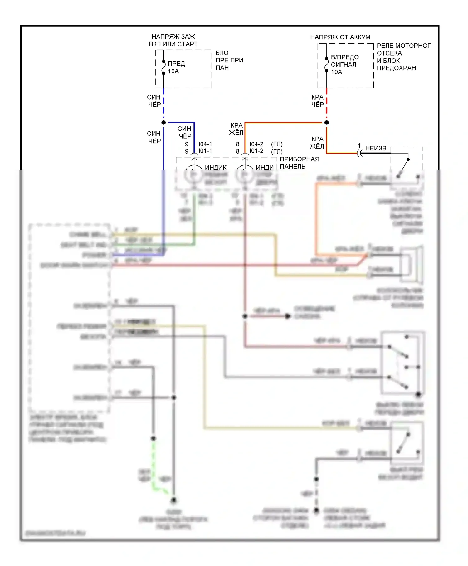 Elantra Hyundai II рестайлинг (1998-2000): Электросхемы системы оповещения 