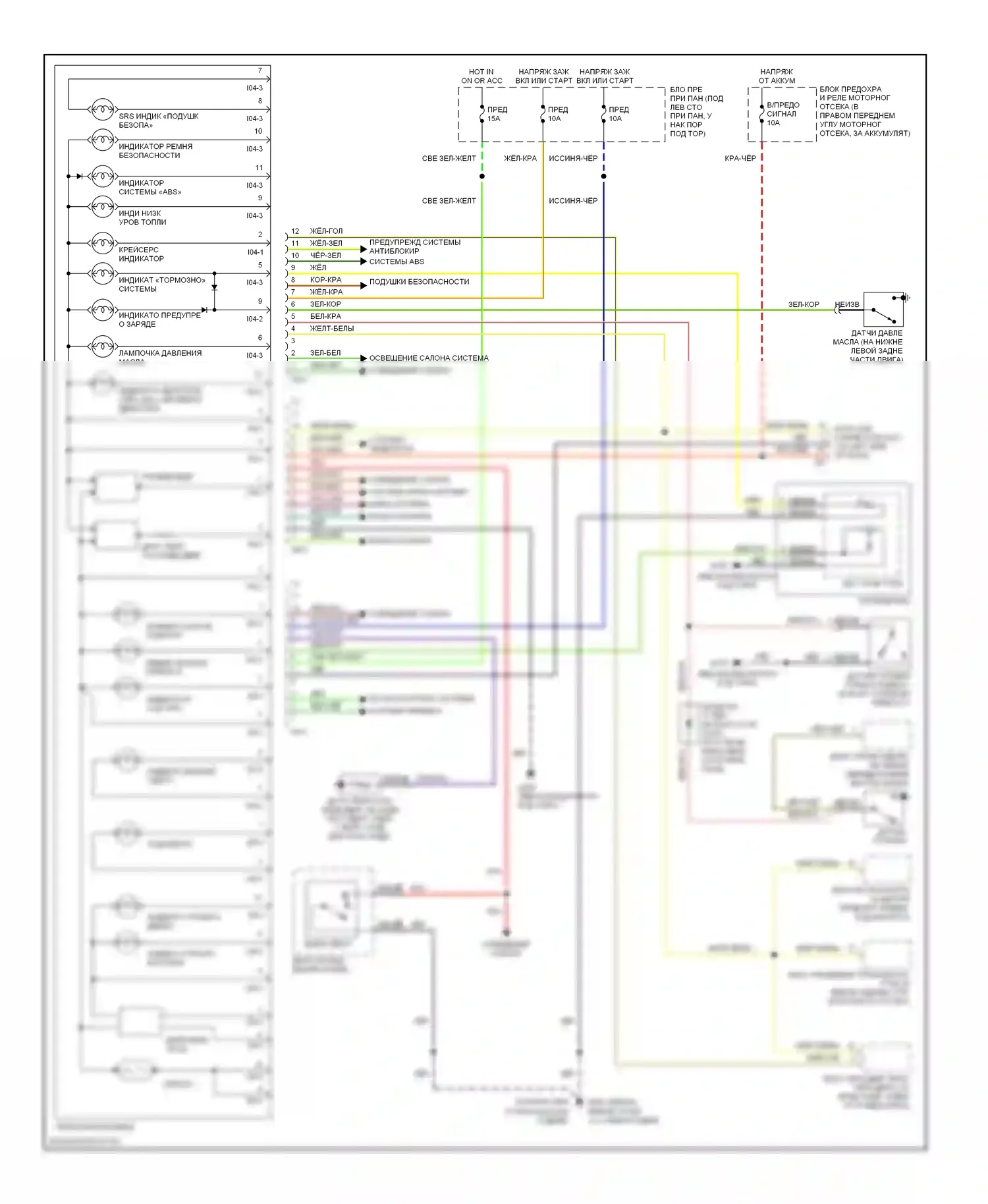 Elantra Hyundai II рестайлинг (1998-2000): Электросхема приборной панели, без тахометра 