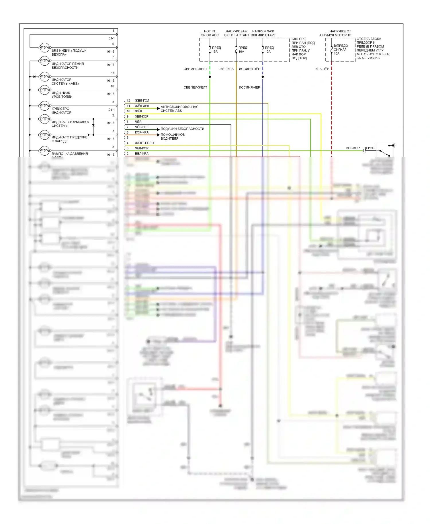 Elantra Hyundai II рестайлинг (1998-2000): Электросхема приборной панели, с тахометром 