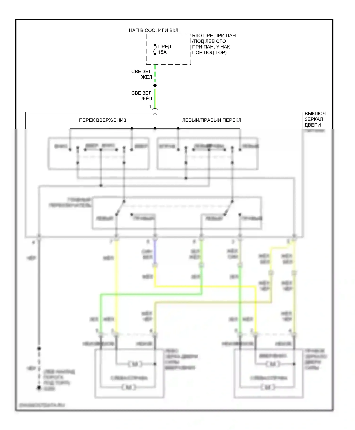 Elantra Hyundai II рестайлинг (1998-2000): Электросхема силового зеркала 
