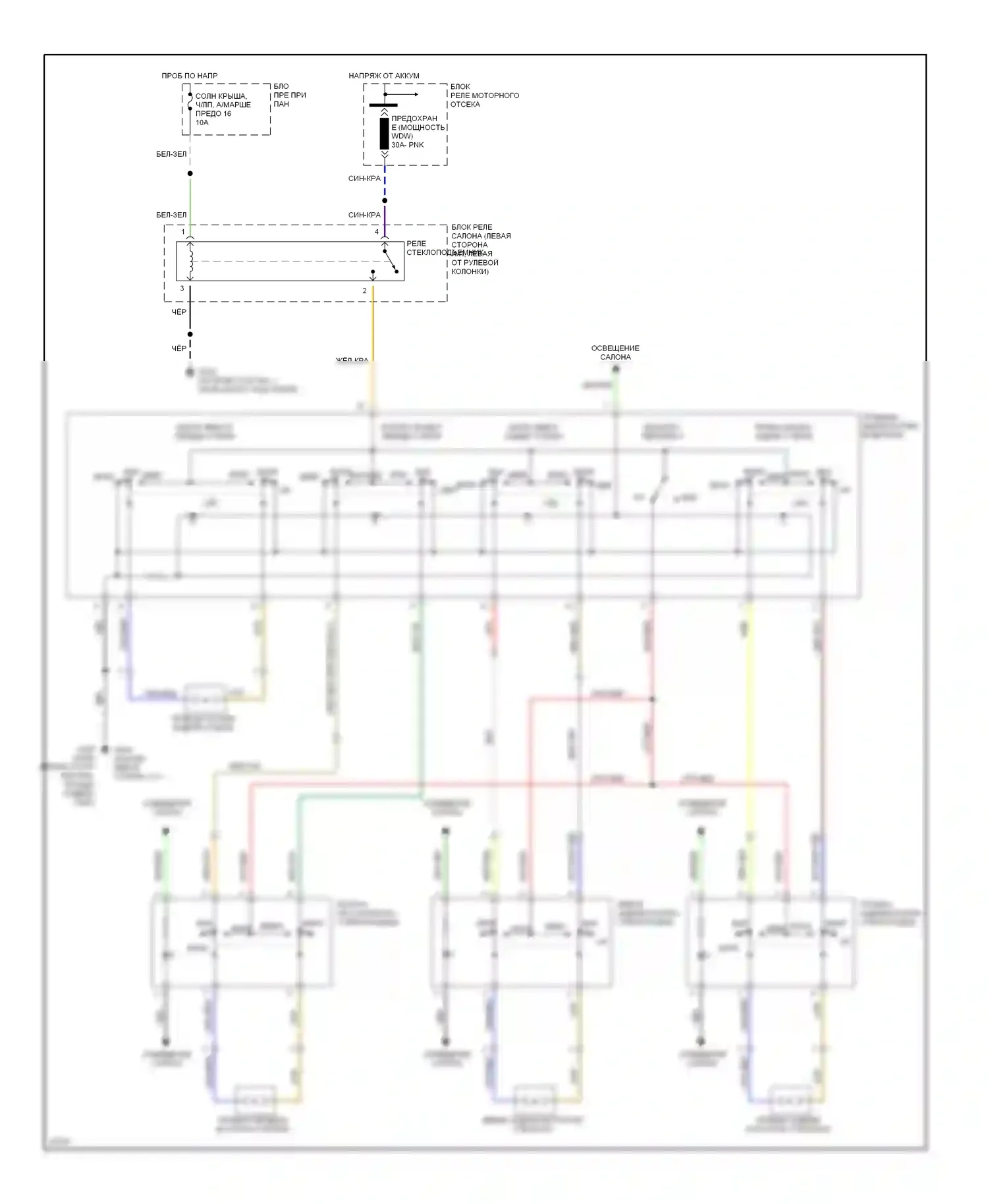 Elantra Hyundai II (1995-1998): Электросхема стеклоподъемника 