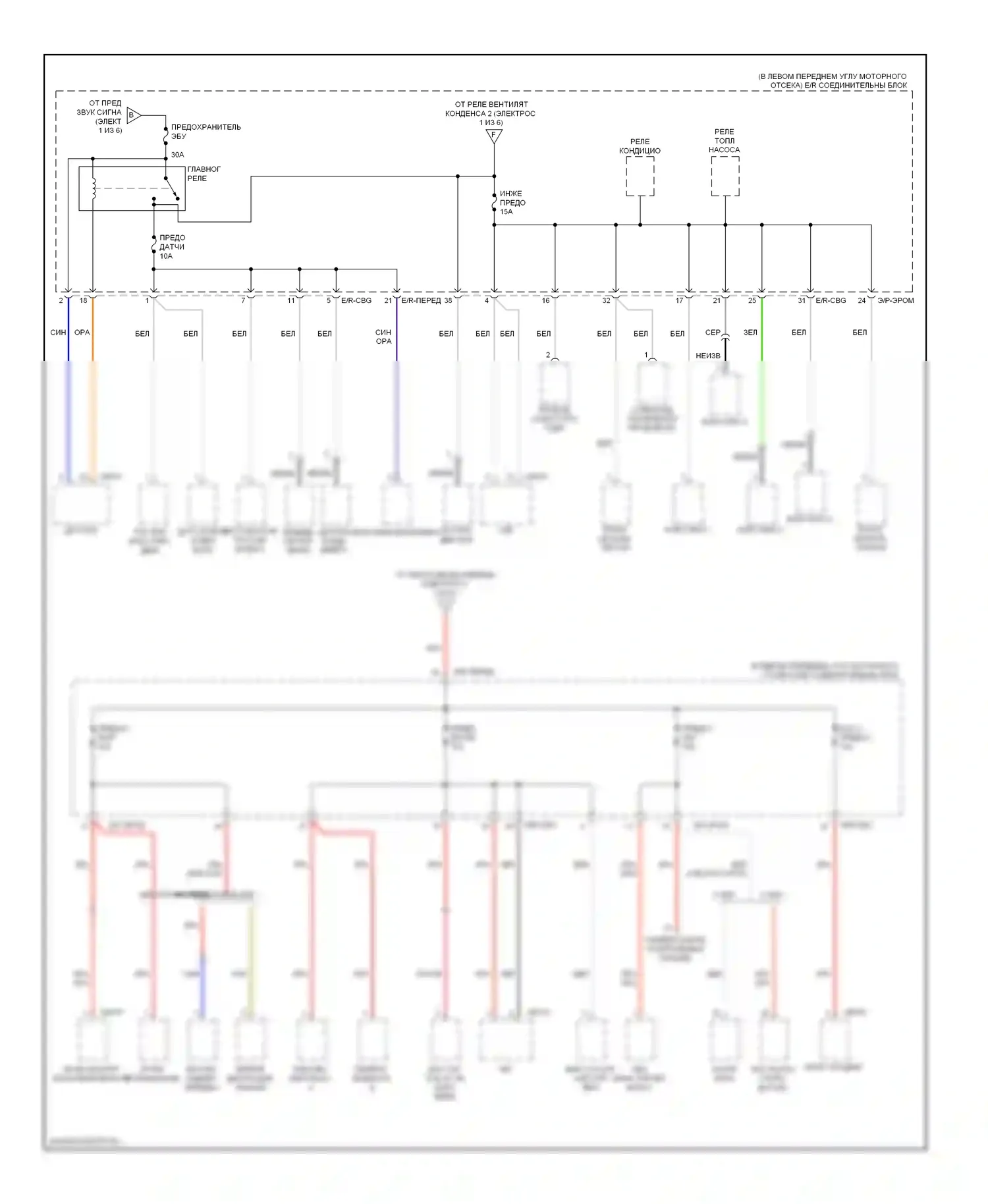 Elantra Hyundai III рестайлинг (2003-2010): Электросхема блока предохранителей реле (2 из 6) 